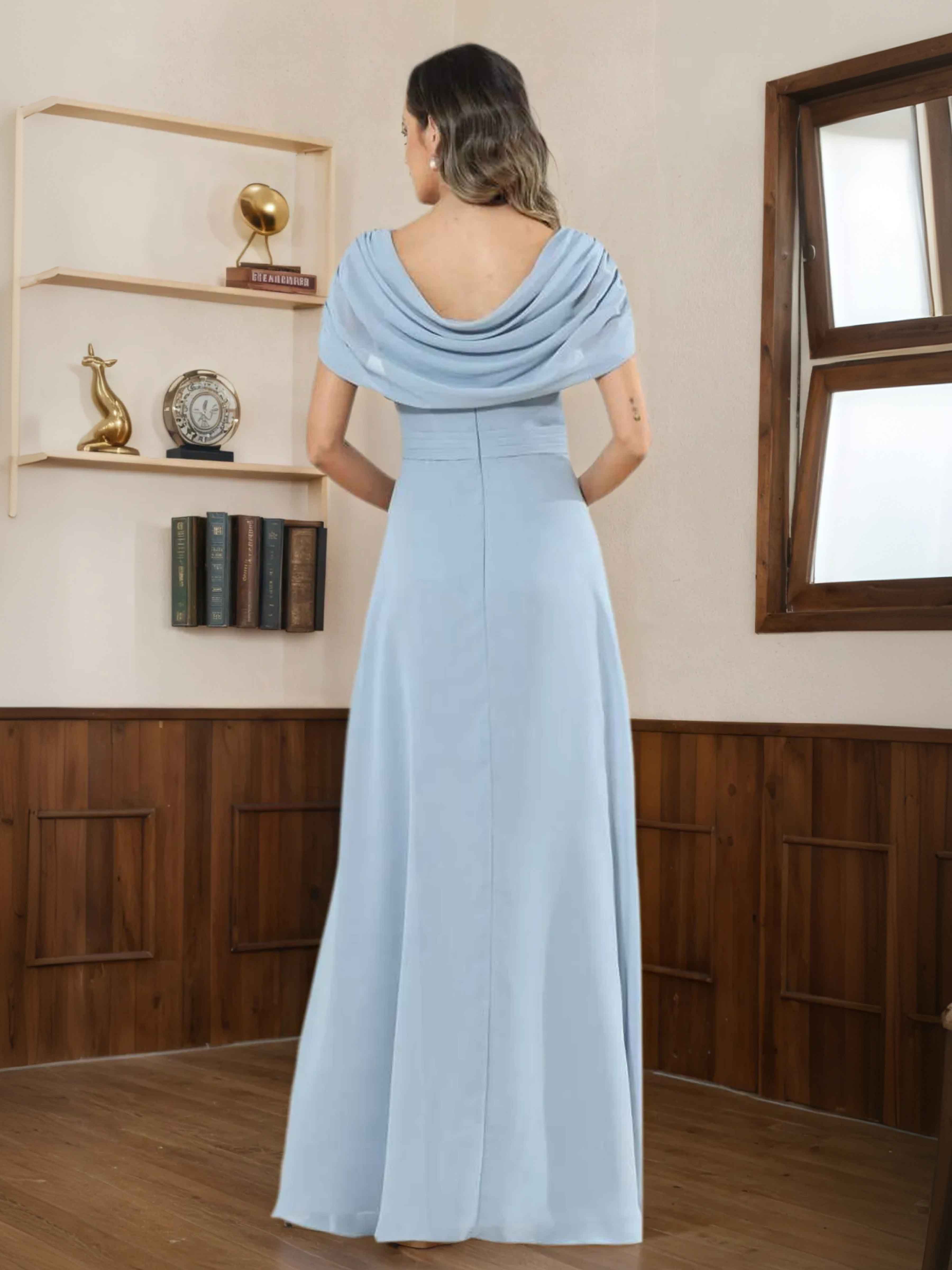 Thalassa Graceful Cowl Beading Chiffon Mother of the Bride Dresses