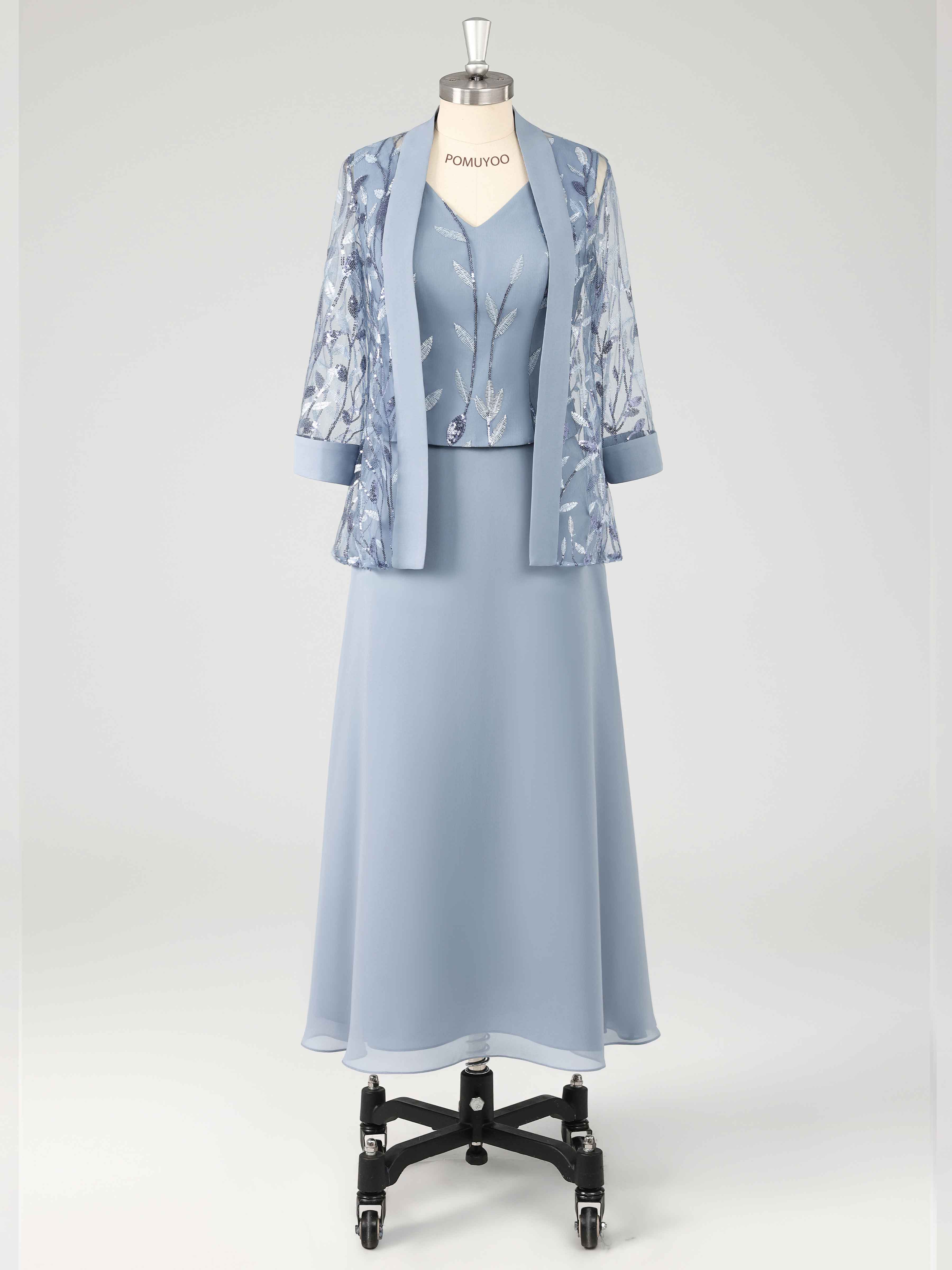 Charming A-Line 3 Pieces Sequins Chiffon Maxi Mother of the Bride Dresses UK