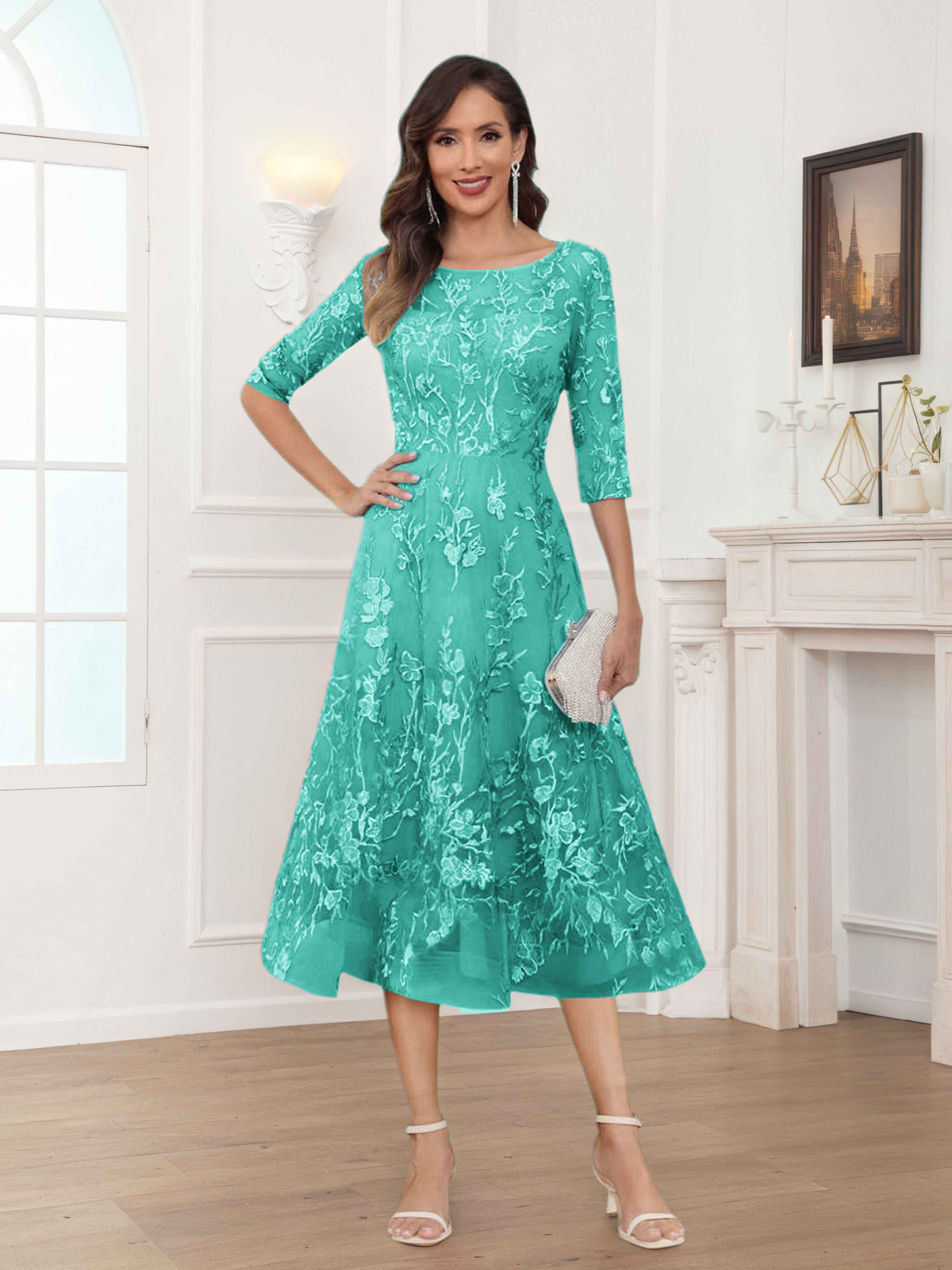 Pax Dreamy A-Line Illusion Lace Tea Length Mother of The Bride Dresses