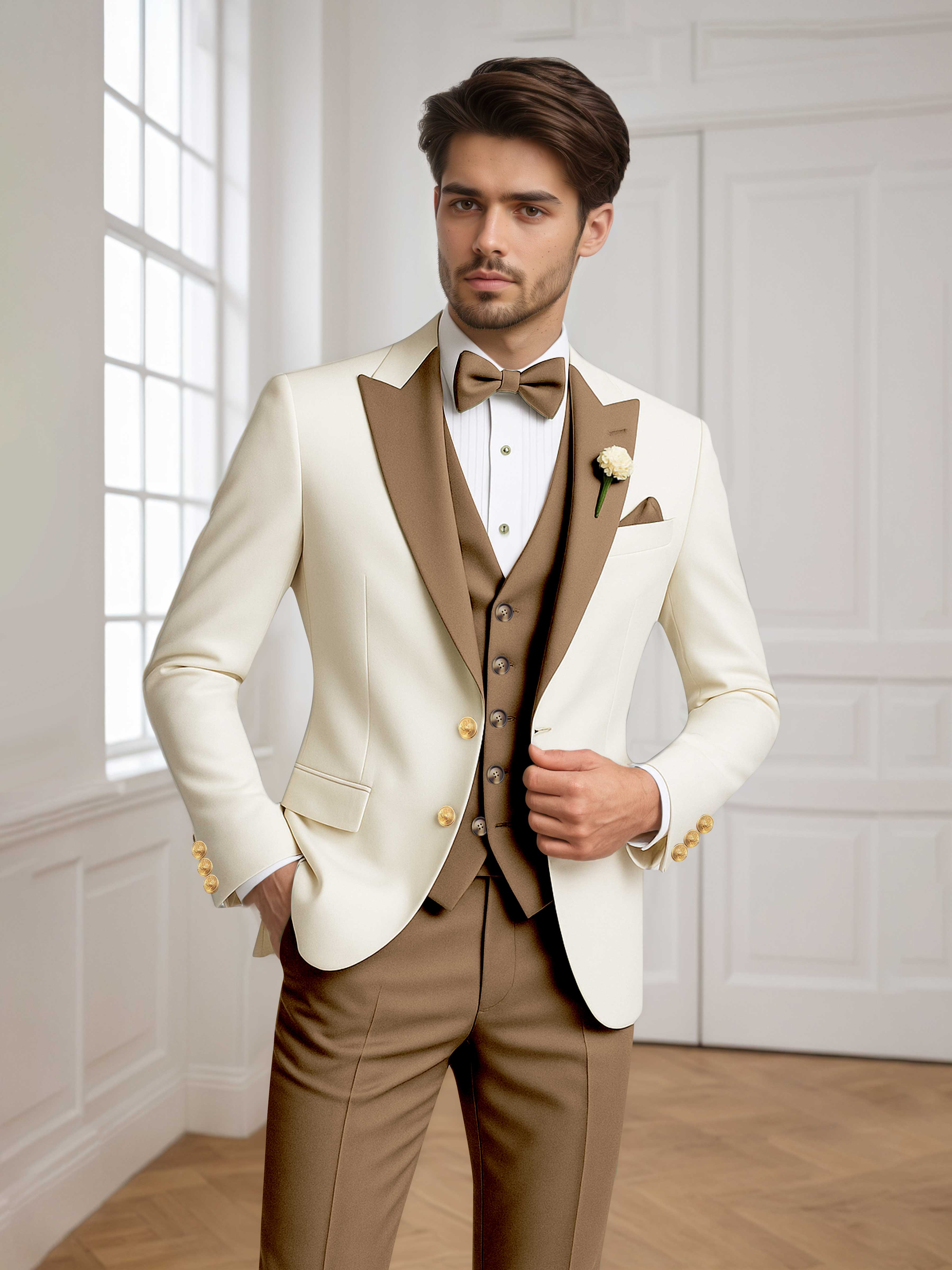 Two Tone Peak Lapel Men's 3 Pieces Wedding Suit for Groom & Events