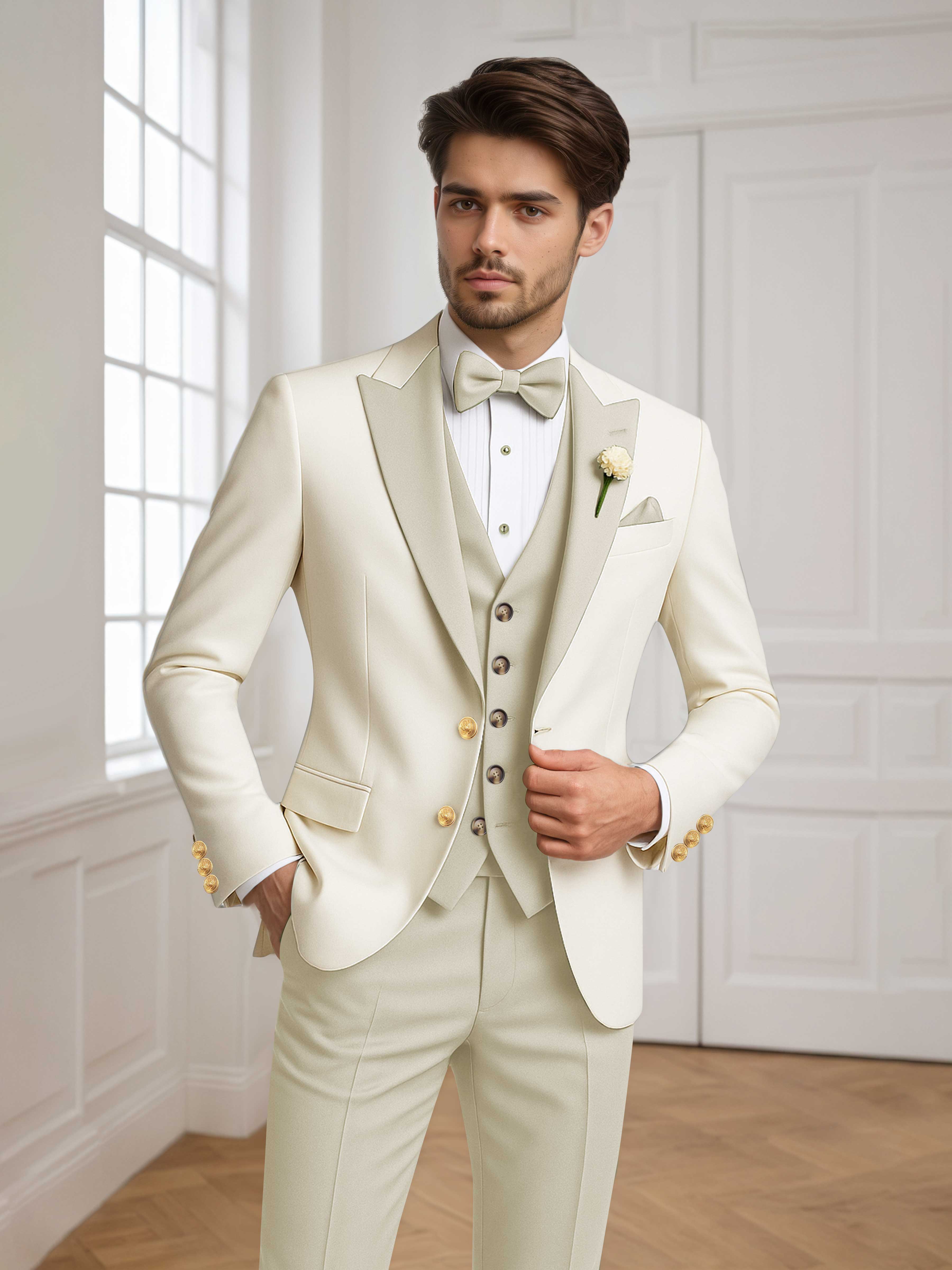 Two Tone Peak Lapel Men's 3 Pieces Wedding Suit for Groom & Events