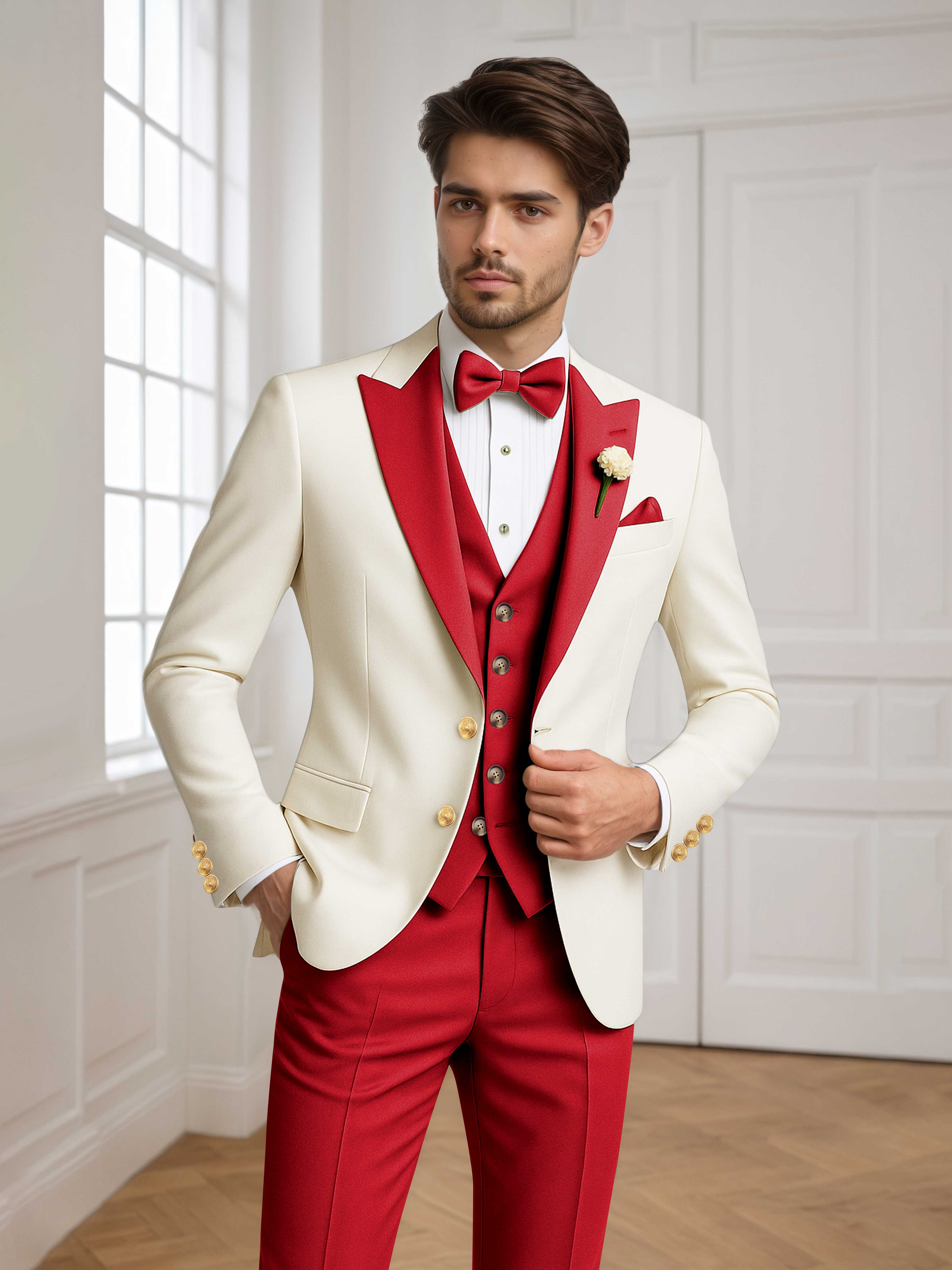 Two Tone Peak Lapel Men's 3 Pieces Wedding Suit for Groom & Events