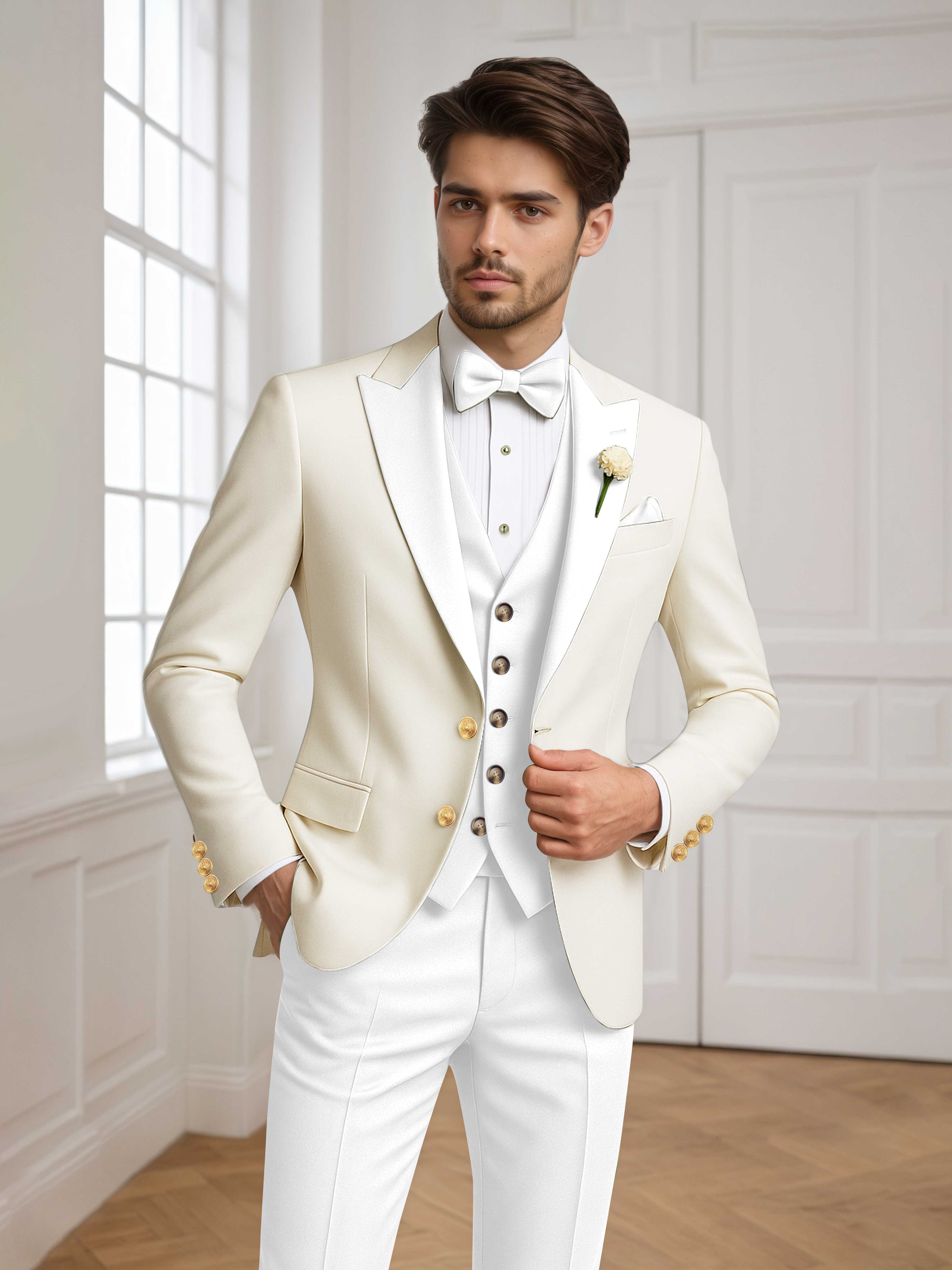 Two Tone Peak Lapel Men's 3 Pieces Wedding Suit for Groom & Events