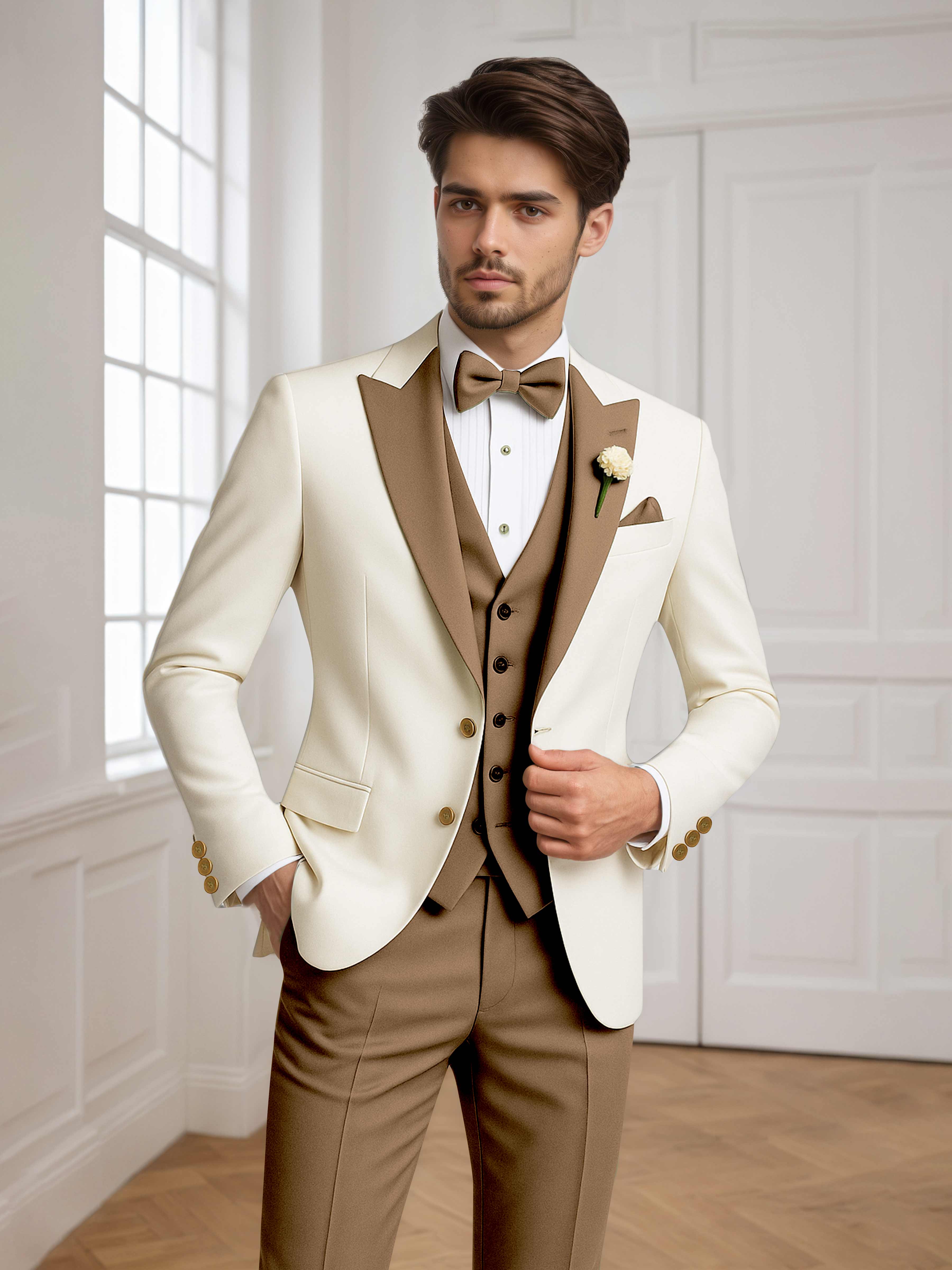 Two Tone Peak Lapel Men's 3 Pieces Wedding Suit for Groom & Events