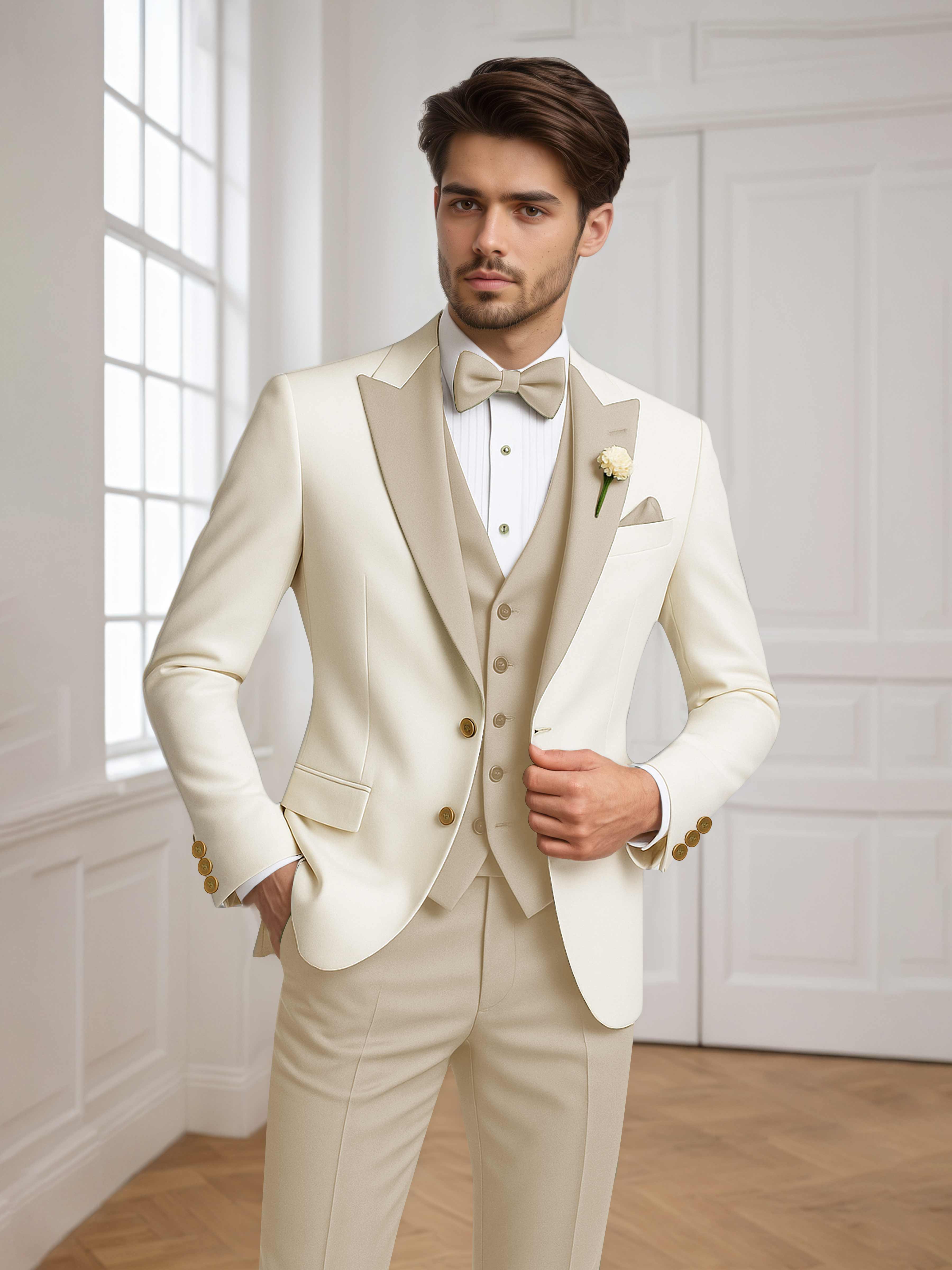 Two Tone Peak Lapel Men's 3 Pieces Wedding Suit for Groom & Events