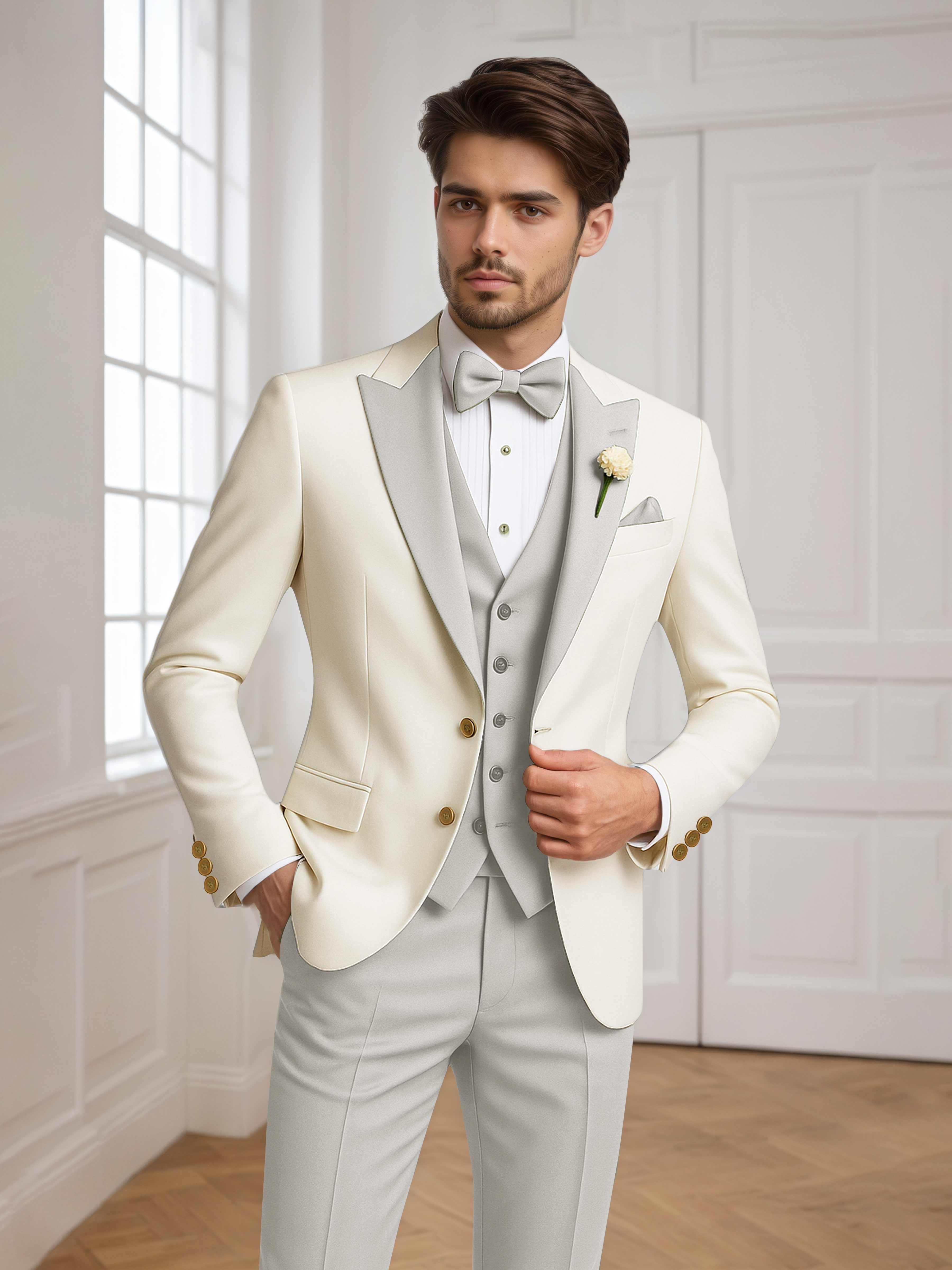 Two Tone Peak Lapel Men's 3 Pieces Wedding Suit for Groom & Events