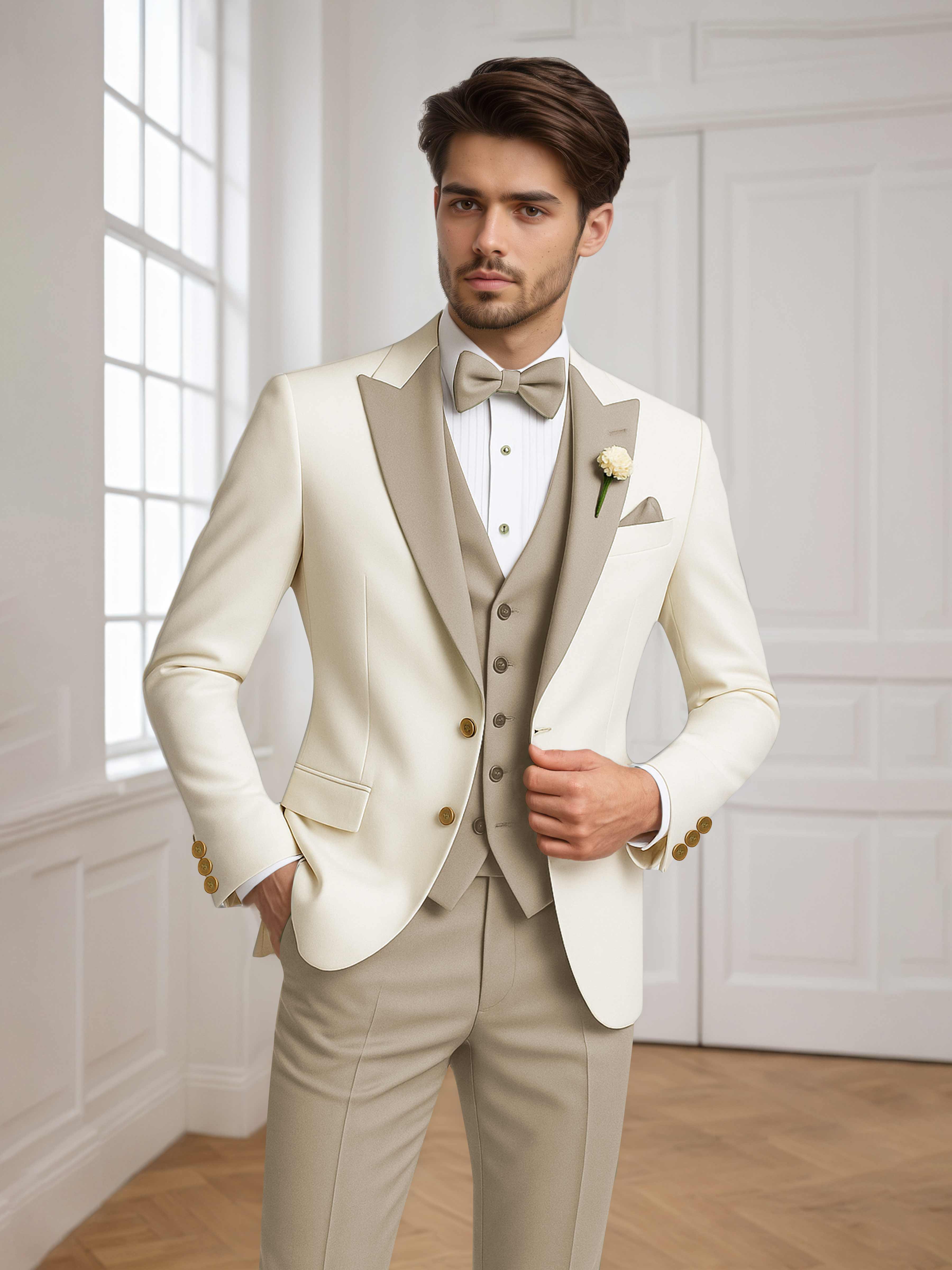 Two Tone Peak Lapel Men's 3 Pieces Wedding Suit for Groom & Events