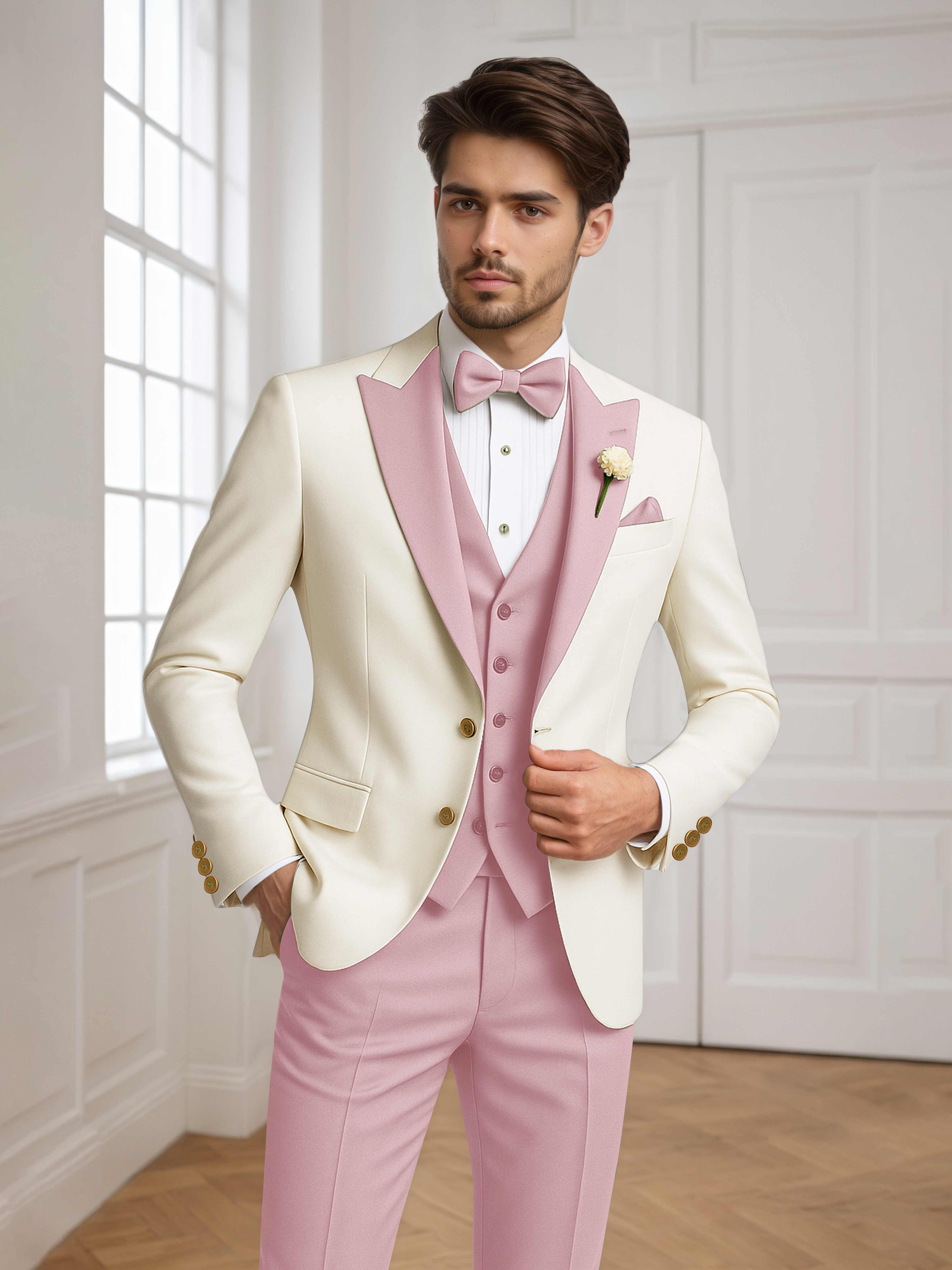 Two Tone Peak Lapel Men's 3 Pieces Wedding Suit for Groom & Events