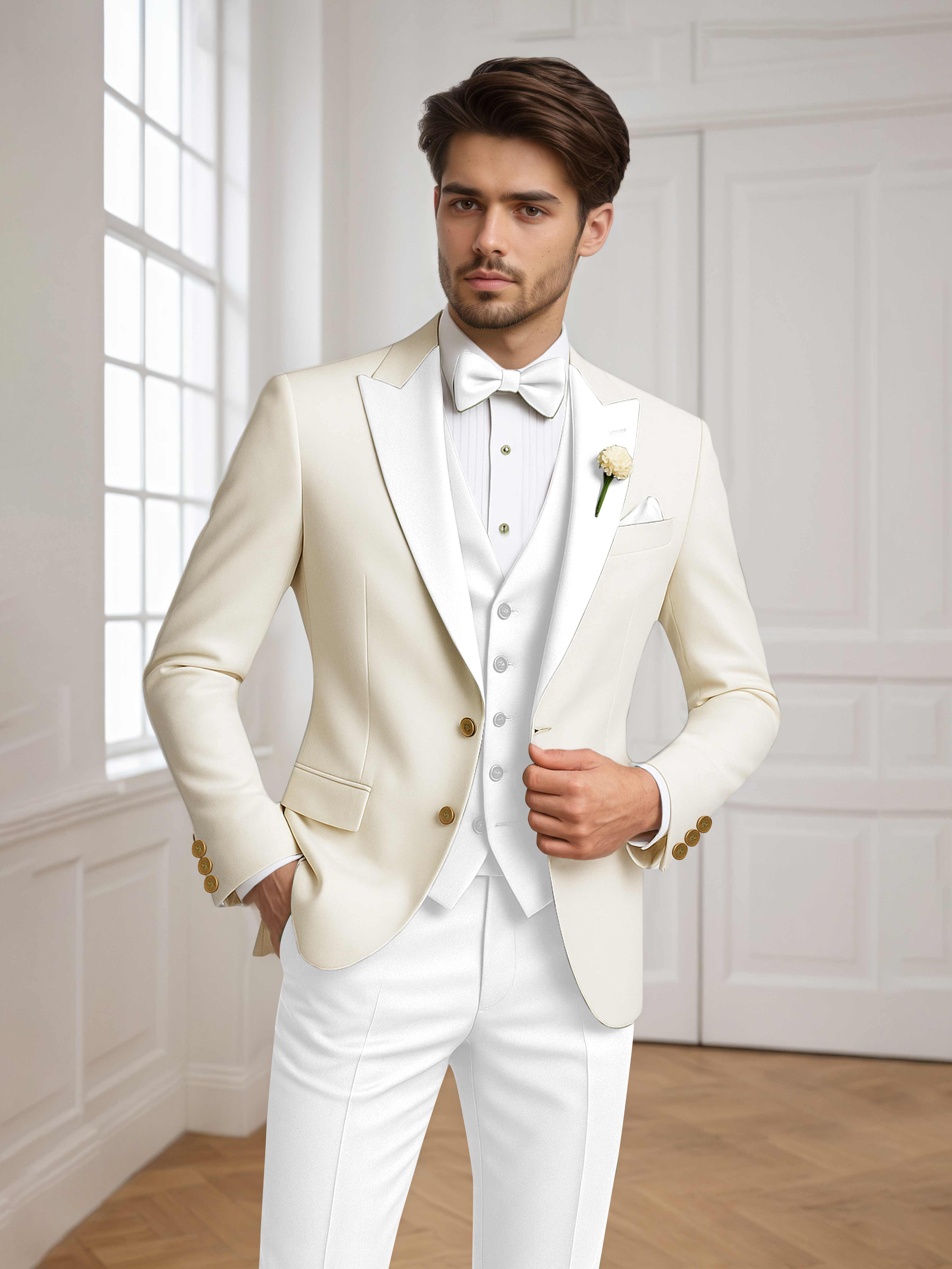 Two Tone Peak Lapel Men's 3 Pieces Wedding Suit for Groom & Events