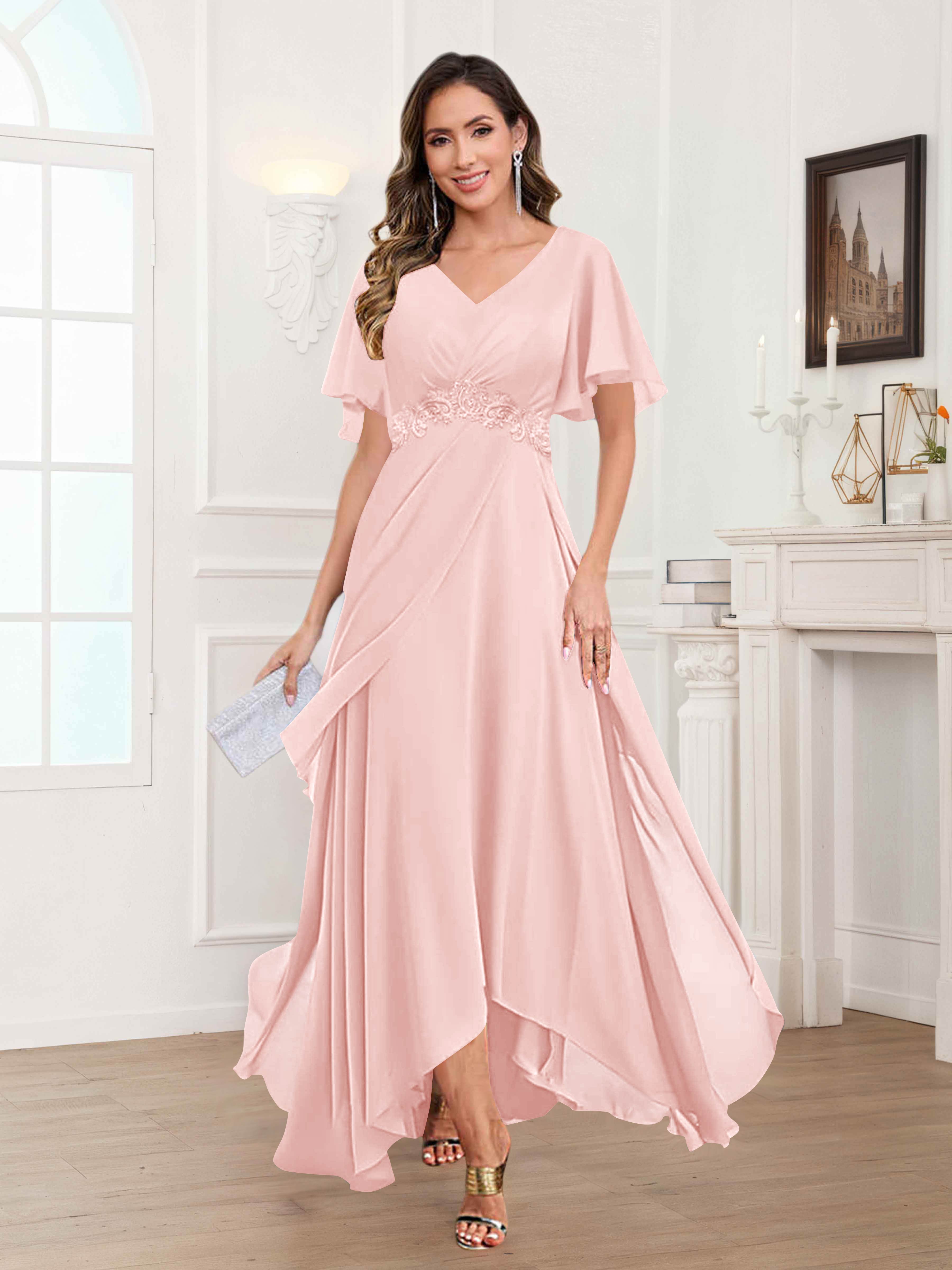 Ulyana Modest A-Line Appliques High Low Chiffon Mother Of The Bride Dresses