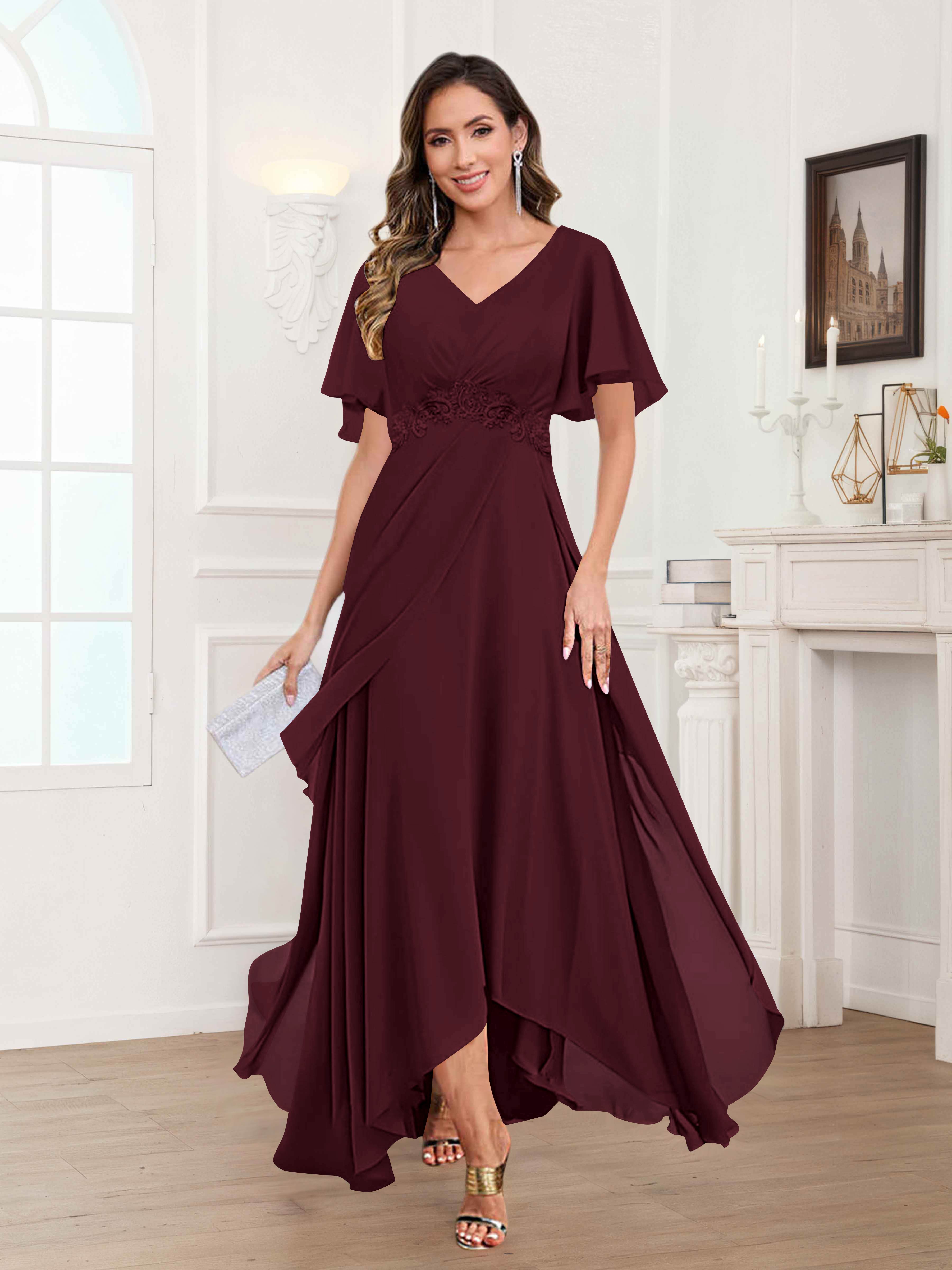 Ulyana Modest A-Line Appliques High Low Chiffon Mother Of The Bride Dresses