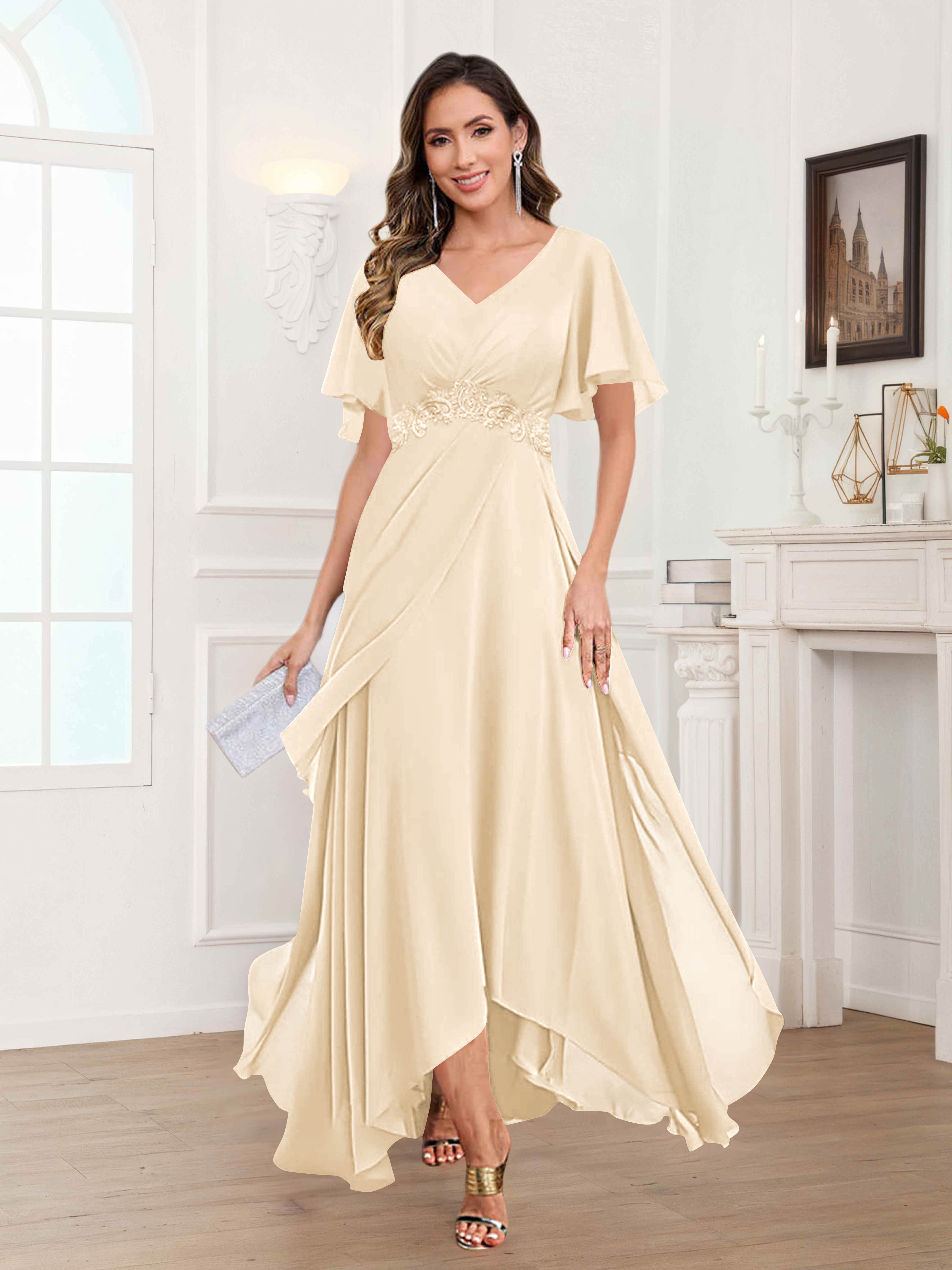 Ulyana Modest A-Line Appliques High Low Chiffon Mother Of The Bride Dresses
