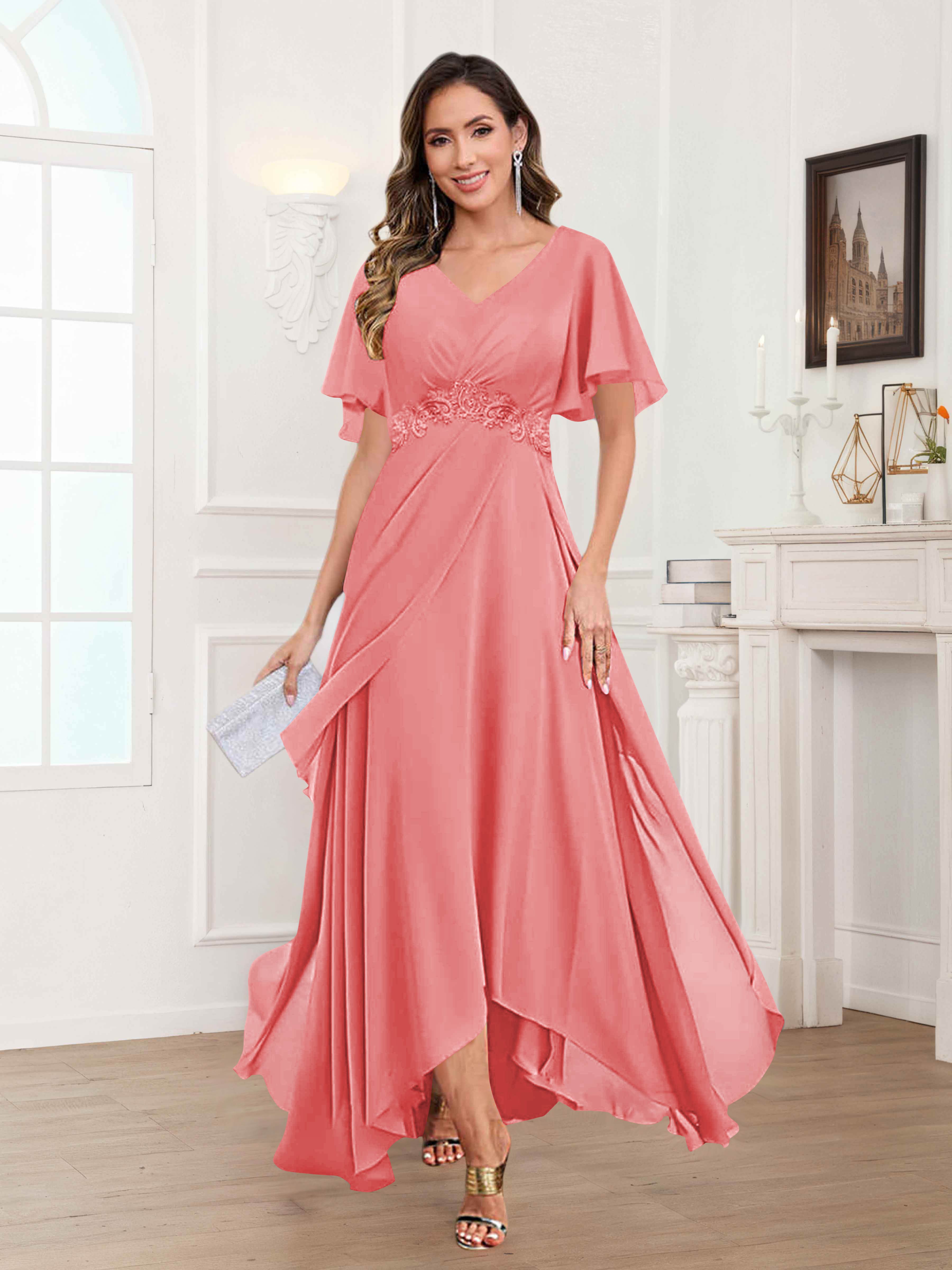 Ulyana Modest A-Line Appliques High Low Chiffon Mother Of The Bride Dresses