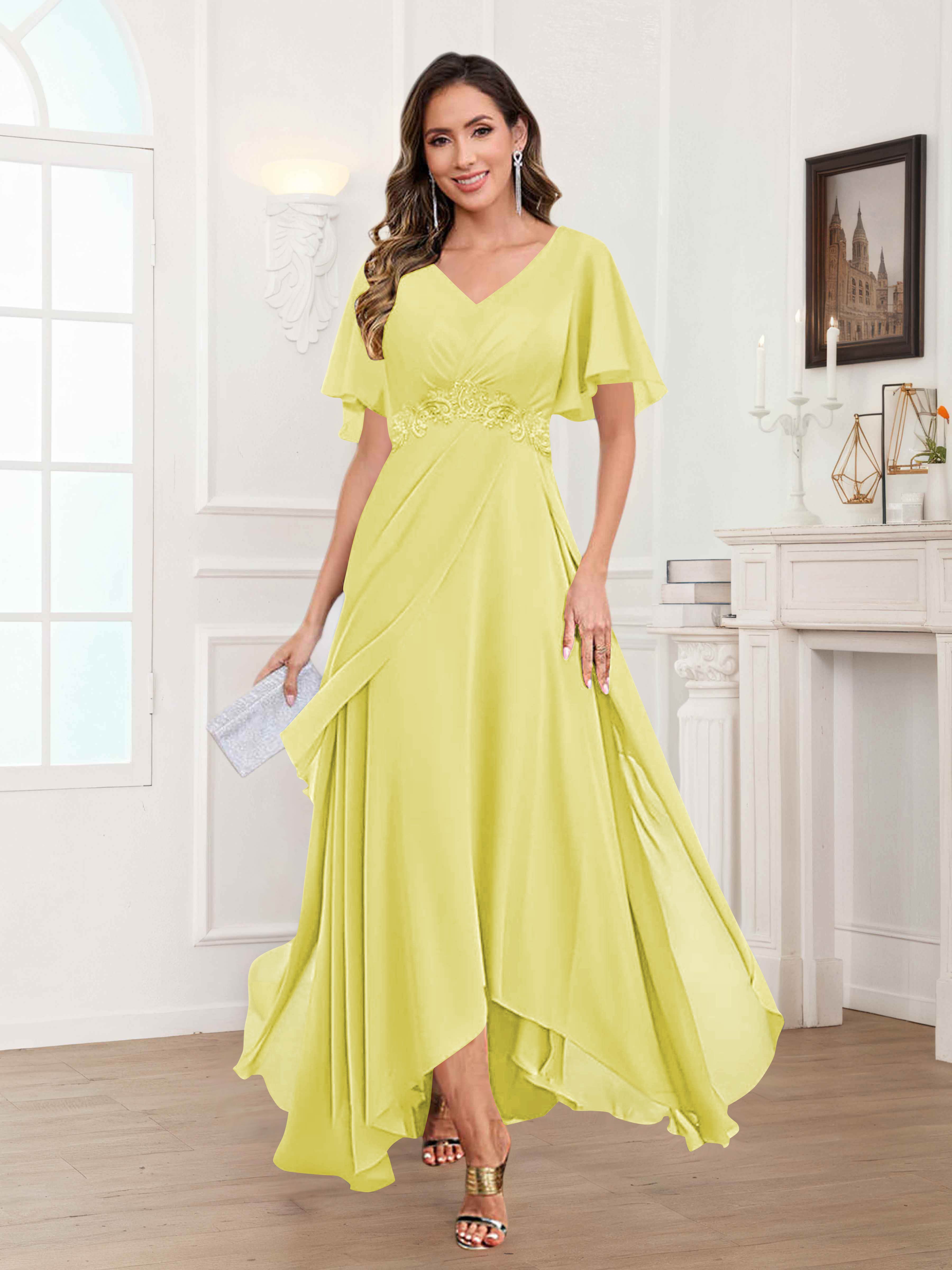 Ulyana Modest A-Line Appliques High Low Chiffon Mother Of The Bride Dresses