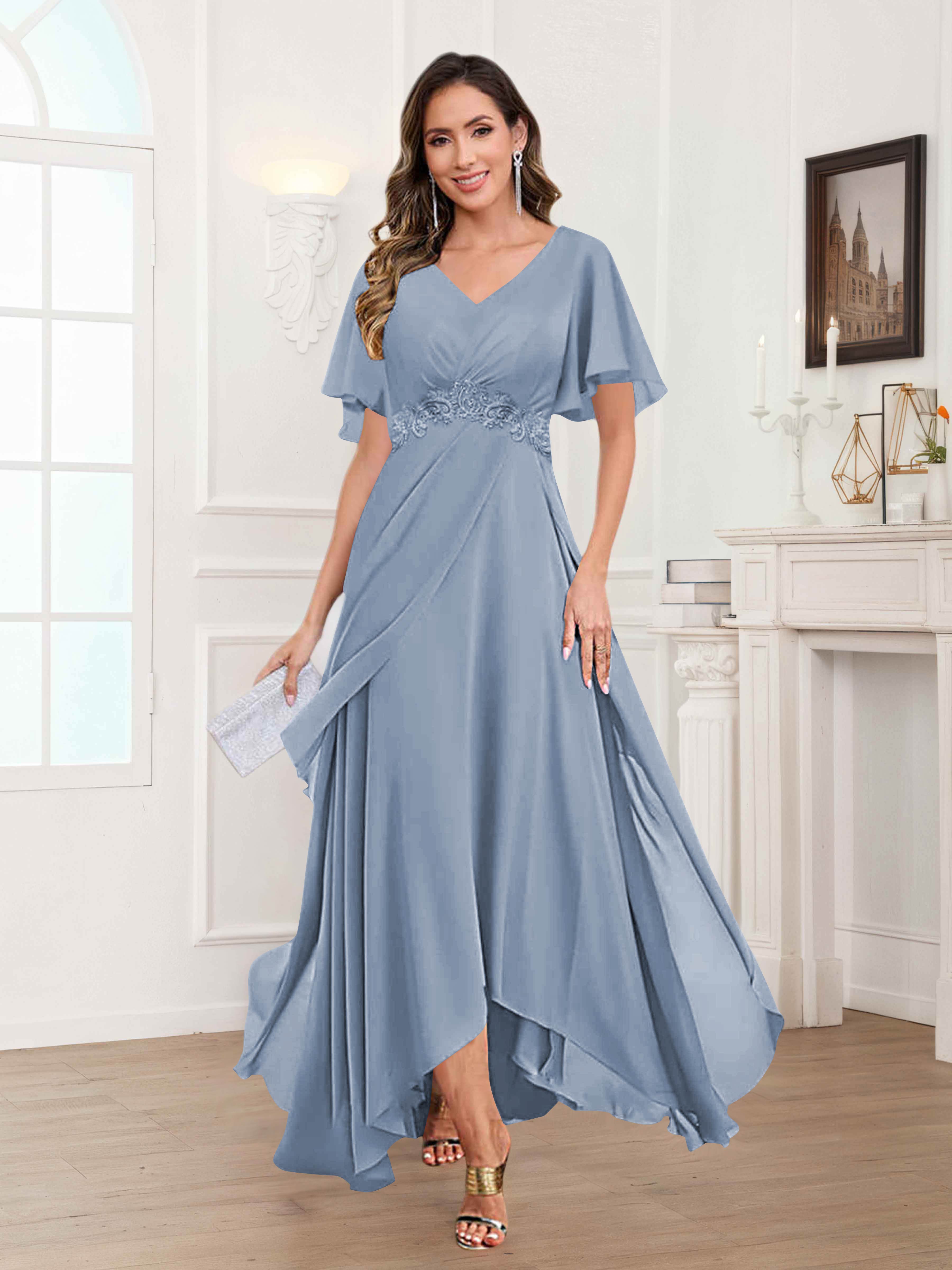 Ulyana Modest A-Line Appliques High Low Chiffon Mother Of The Bride Dresses