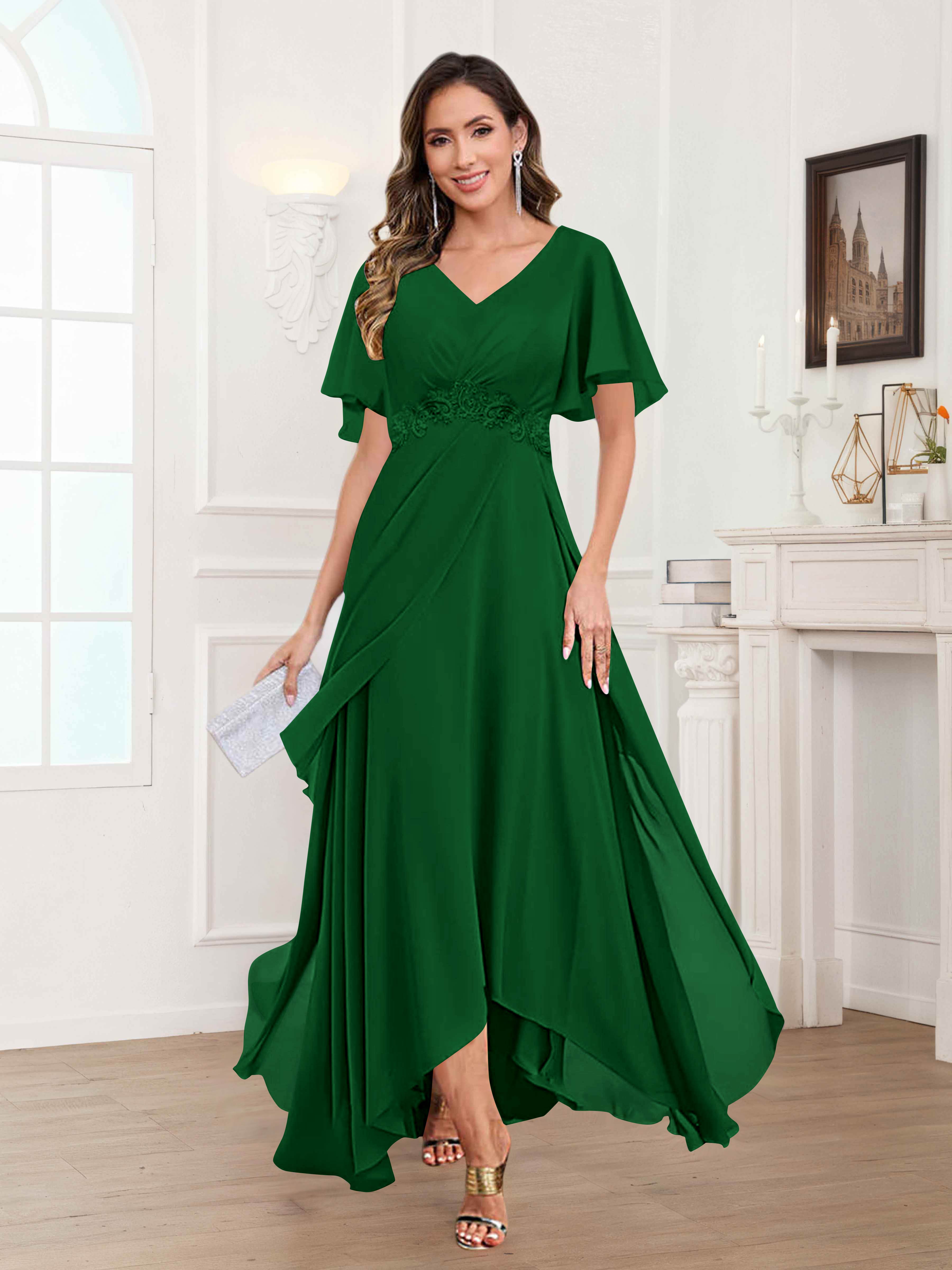 Ulyana Modest A-Line Appliques High Low Chiffon Mother Of The Bride Dresses