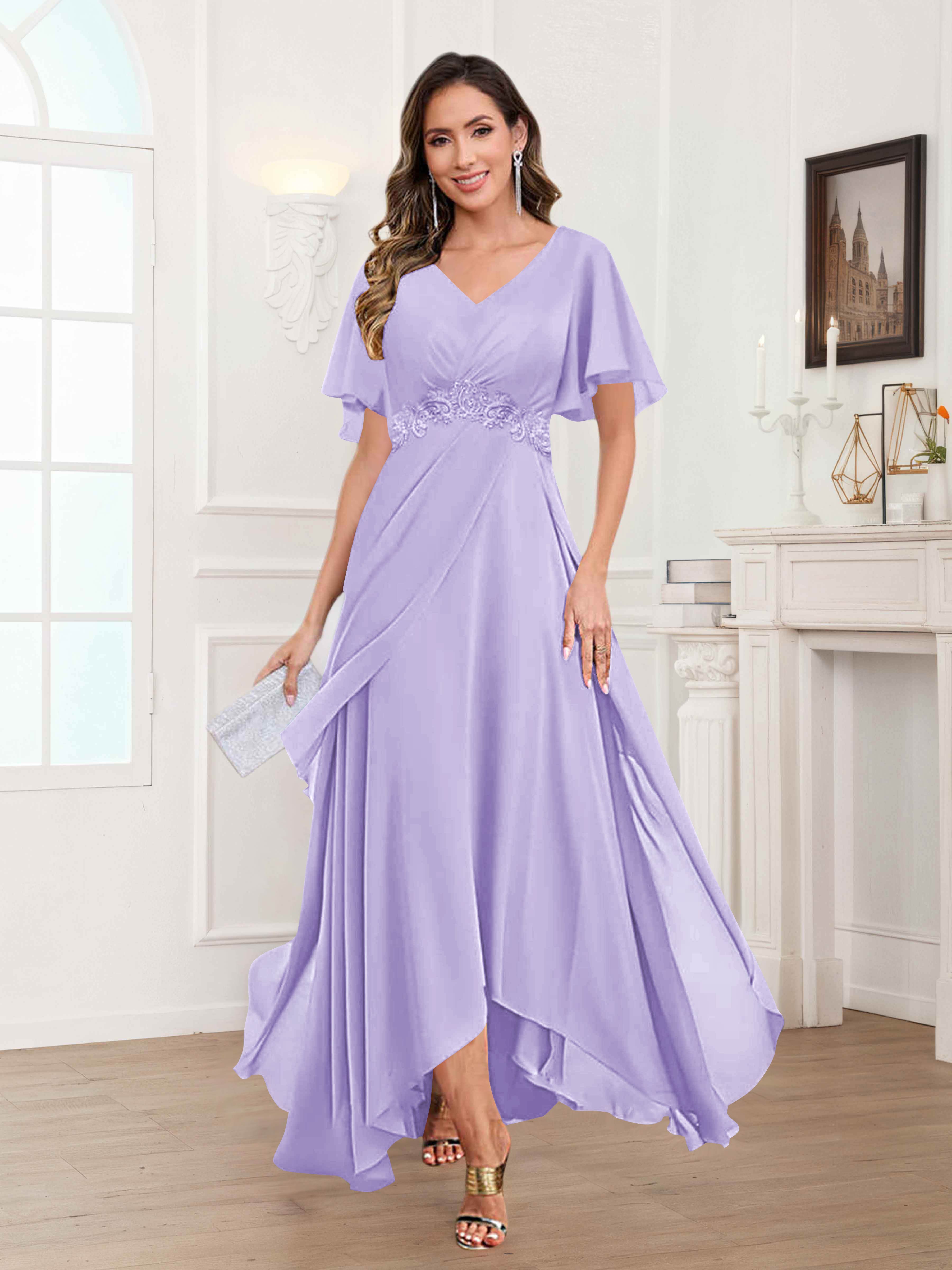 Ulyana Modest A-Line Appliques High Low Chiffon Mother Of The Bride Dresses