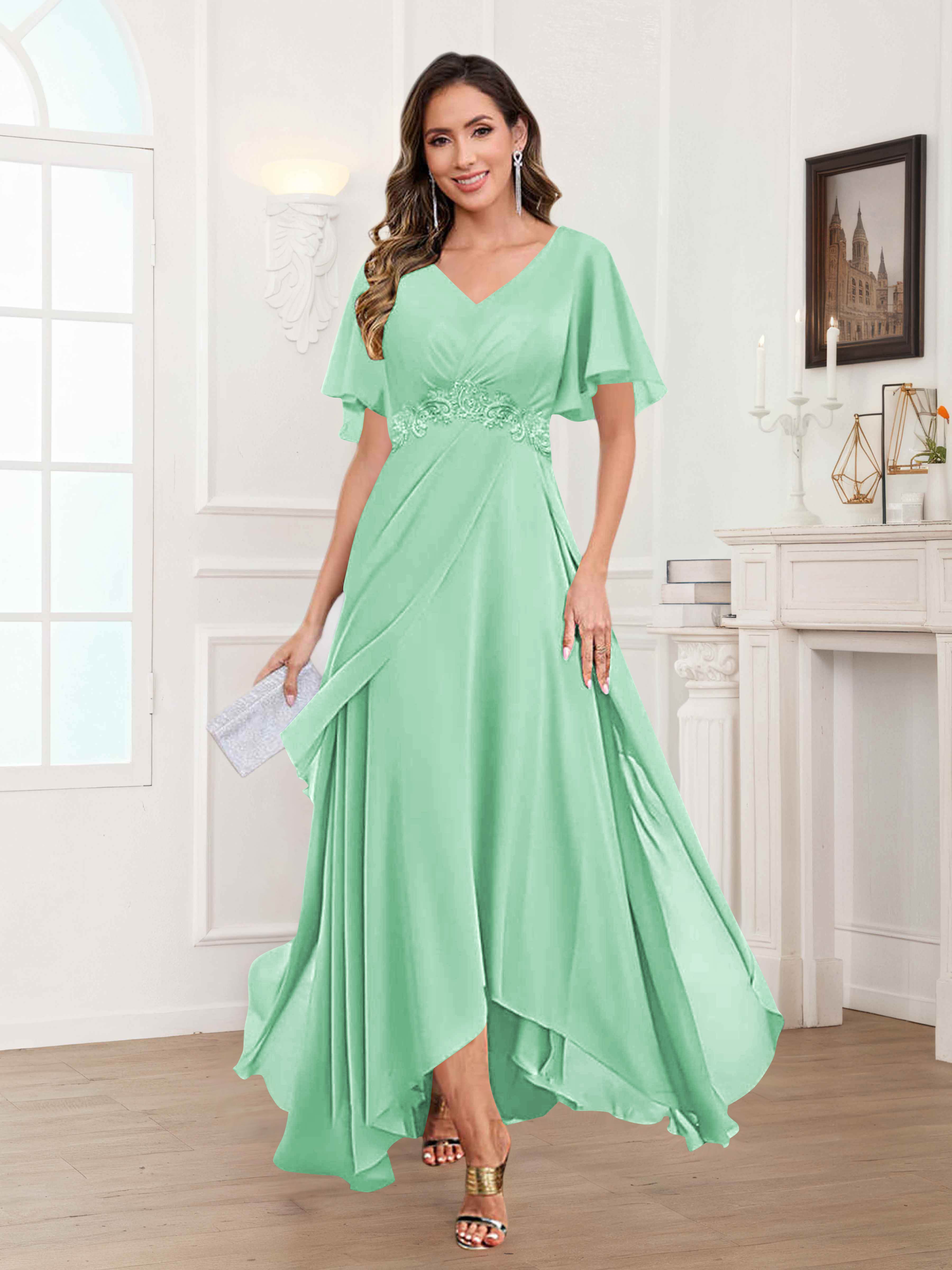 Ulyana Modest A-Line Appliques High Low Chiffon Mother Of The Bride Dresses