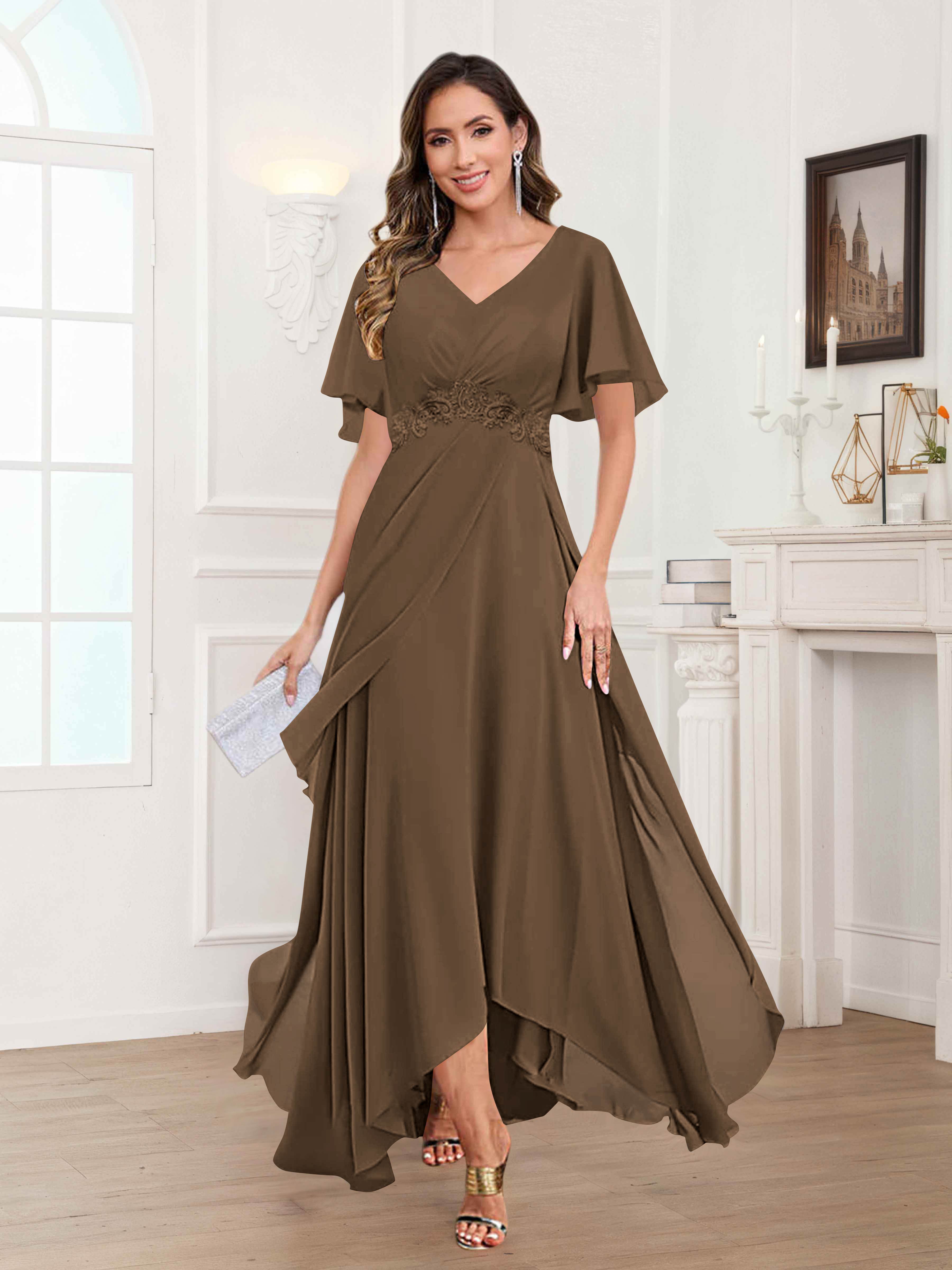 Ulyana Modest A-Line Appliques High Low Chiffon Mother Of The Bride Dresses