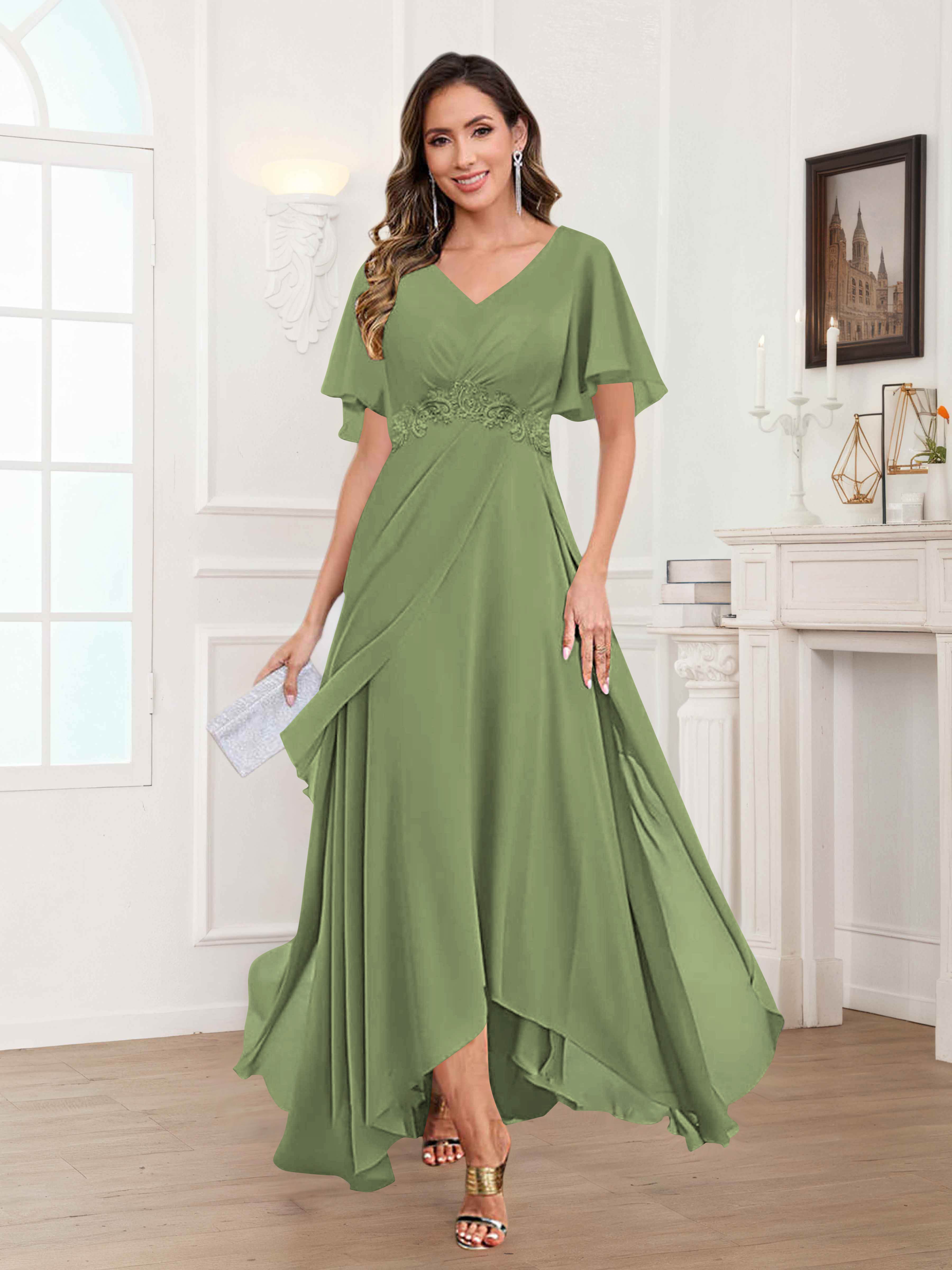 Ulyana Modest A-Line Appliques High Low Chiffon Mother Of The Bride Dresses