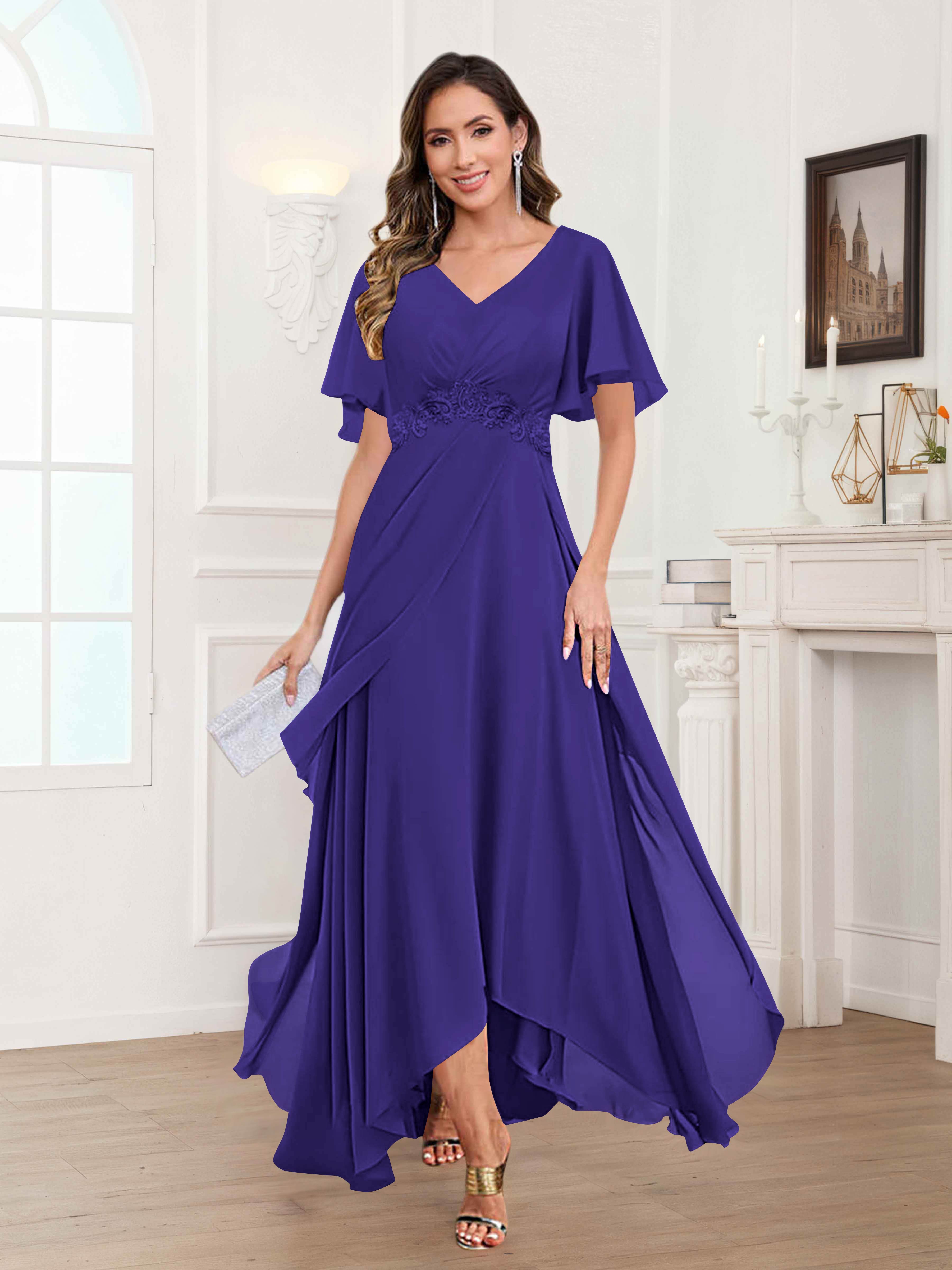 Ulyana Modest A-Line Appliques High Low Chiffon Mother Of The Bride Dresses