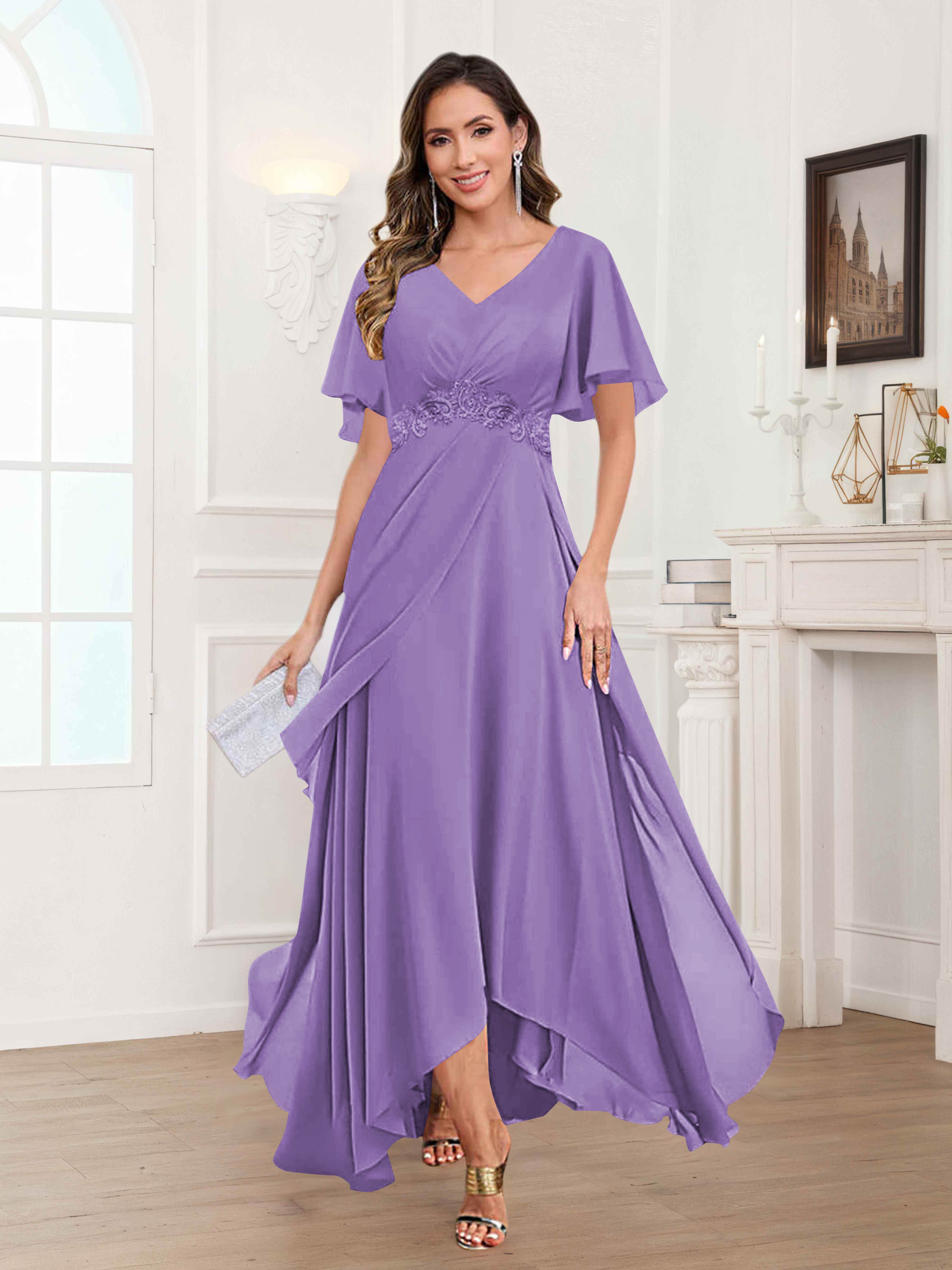 Ulyana Modest A-Line Appliques High Low Chiffon Mother Of The Bride Dresses