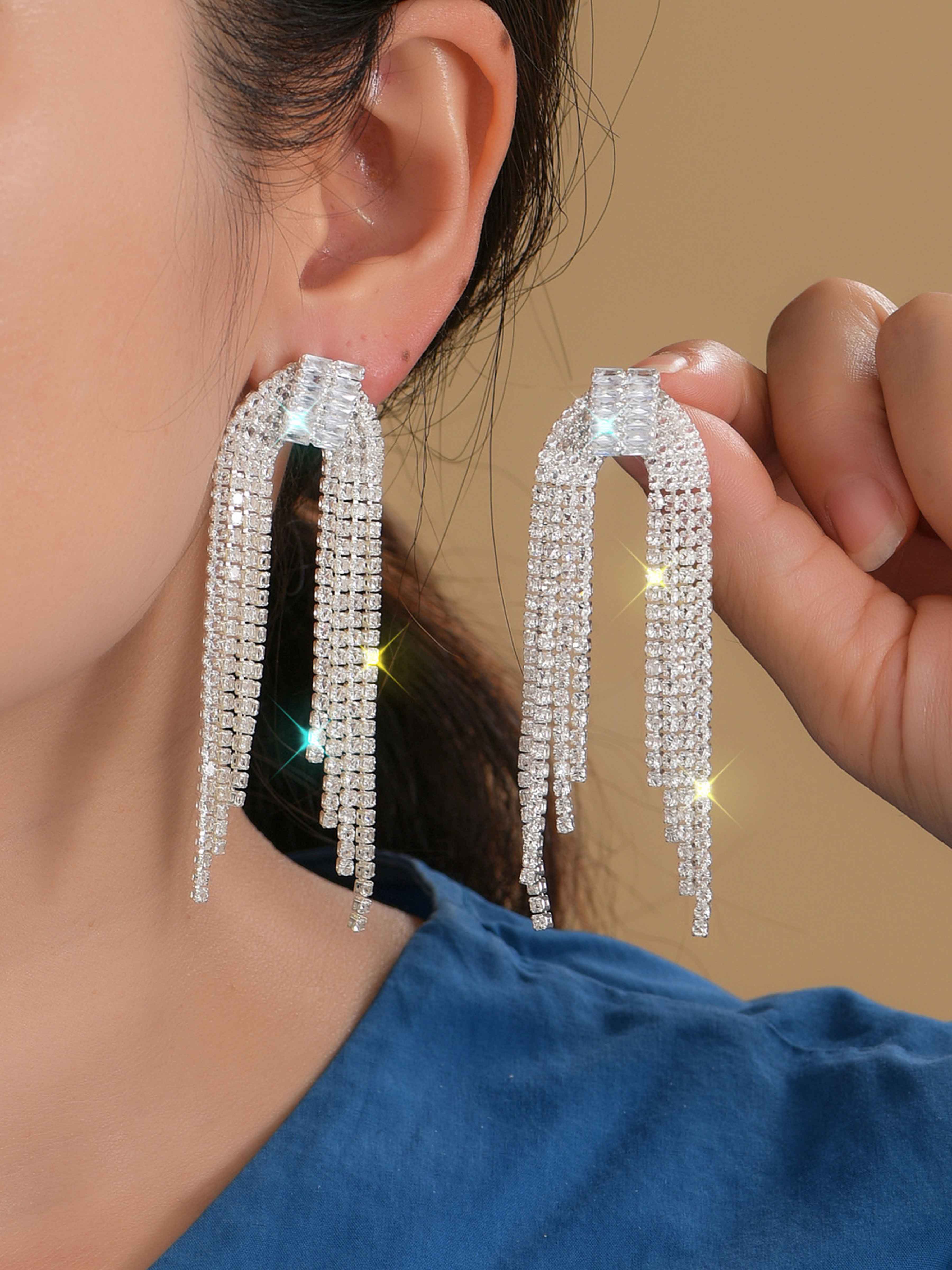 Unique Rhinestones Long Earrings UK