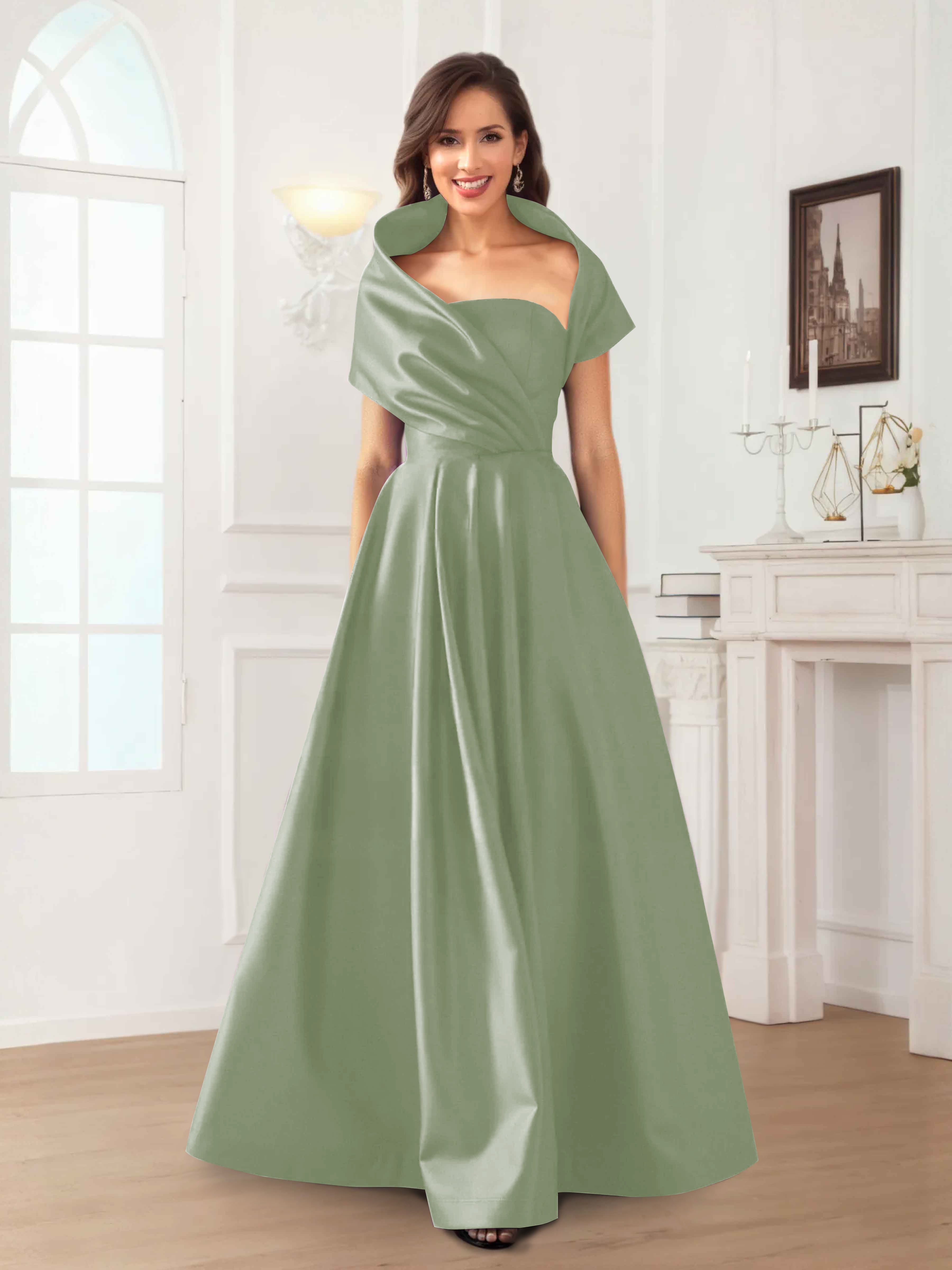 Valeska Romantic A-Line Floor Length Satin Mother Of The Bride Dresses