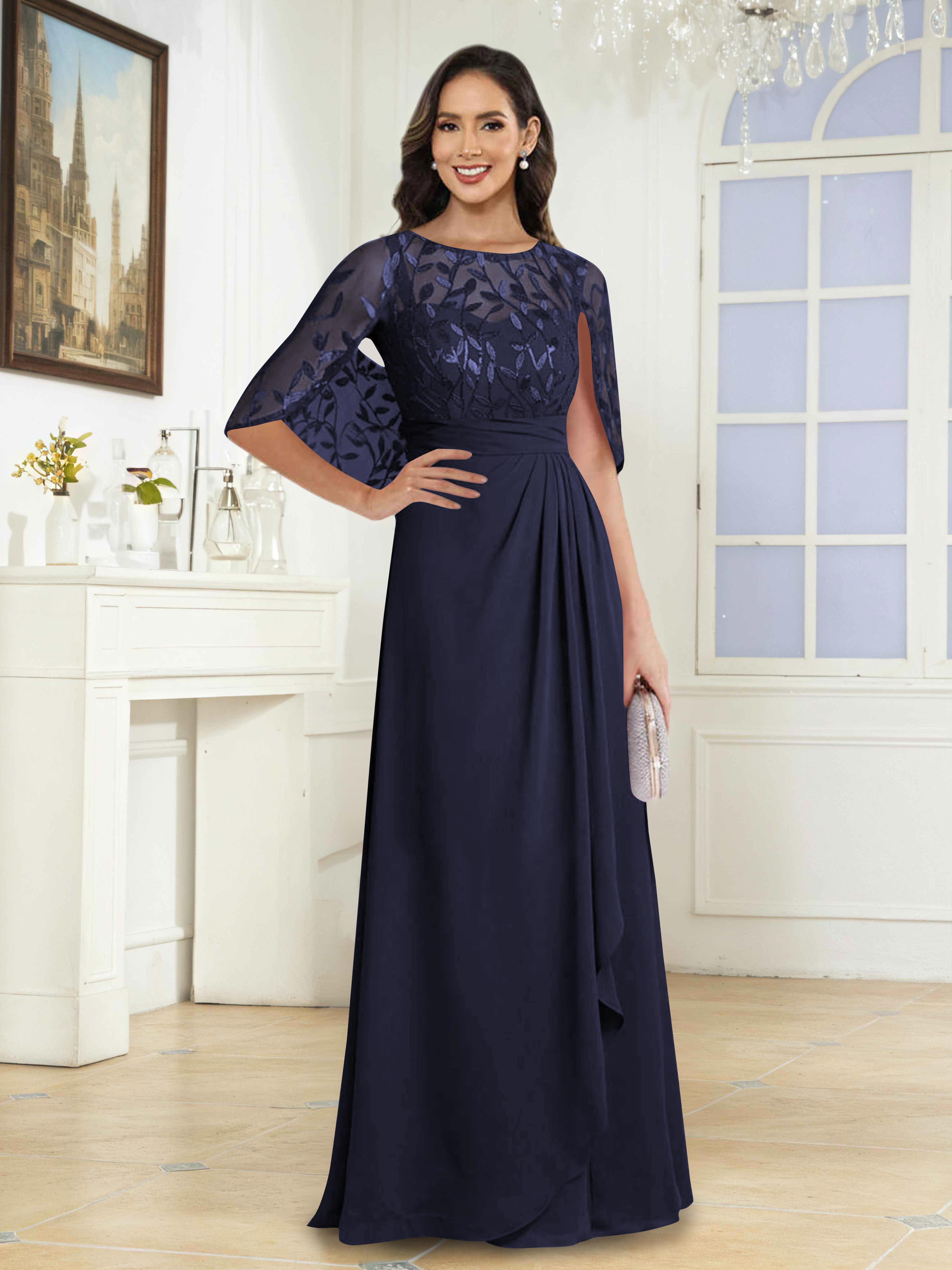 Vallen Enchanting A-Line Illusion Sequins Long Mother of the Bride Dresses With Cape