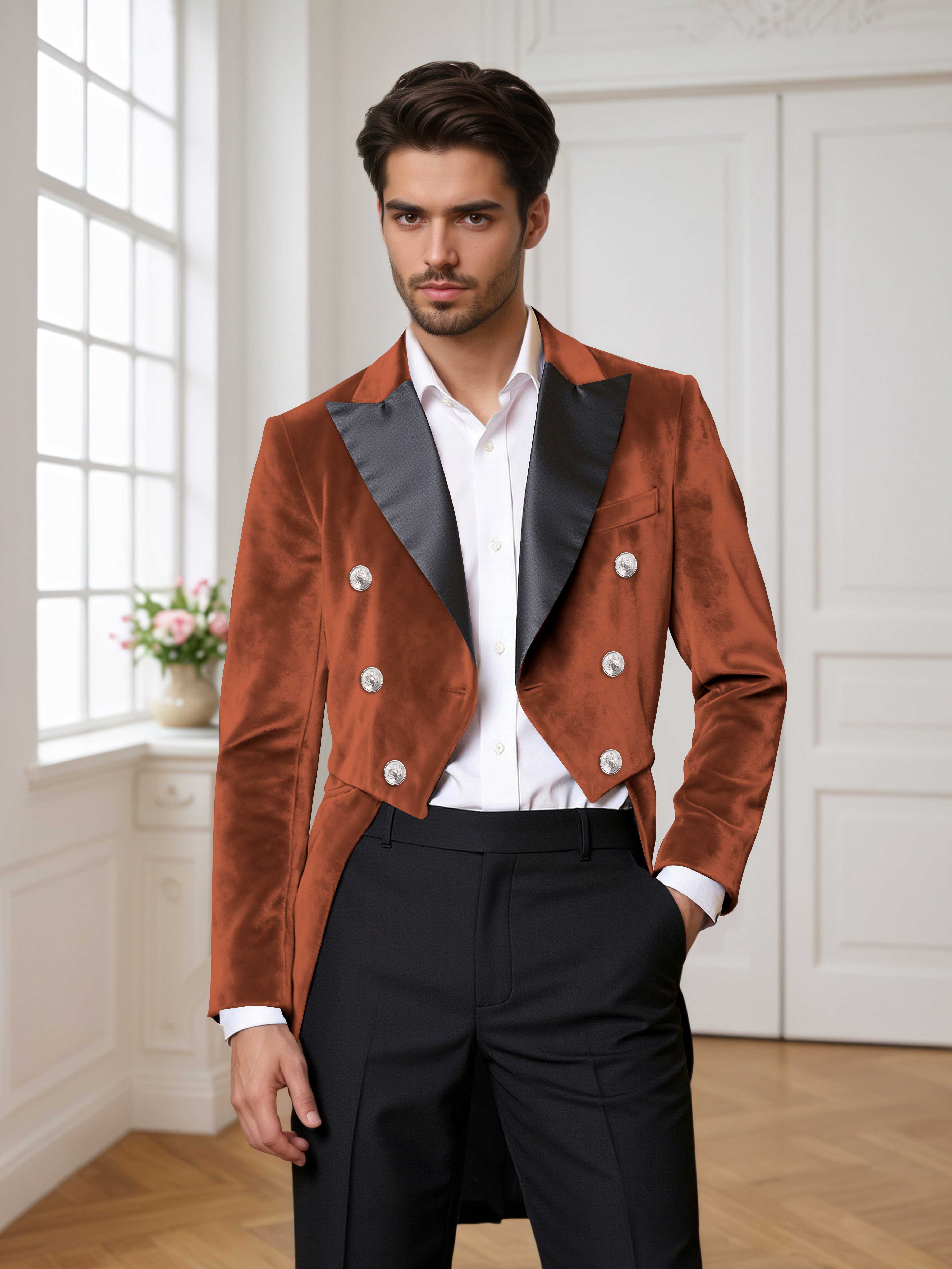 Velvet Peak Lapel Men's Tailcoat 2 Pieces Suit for Evening & Ceremonial Events