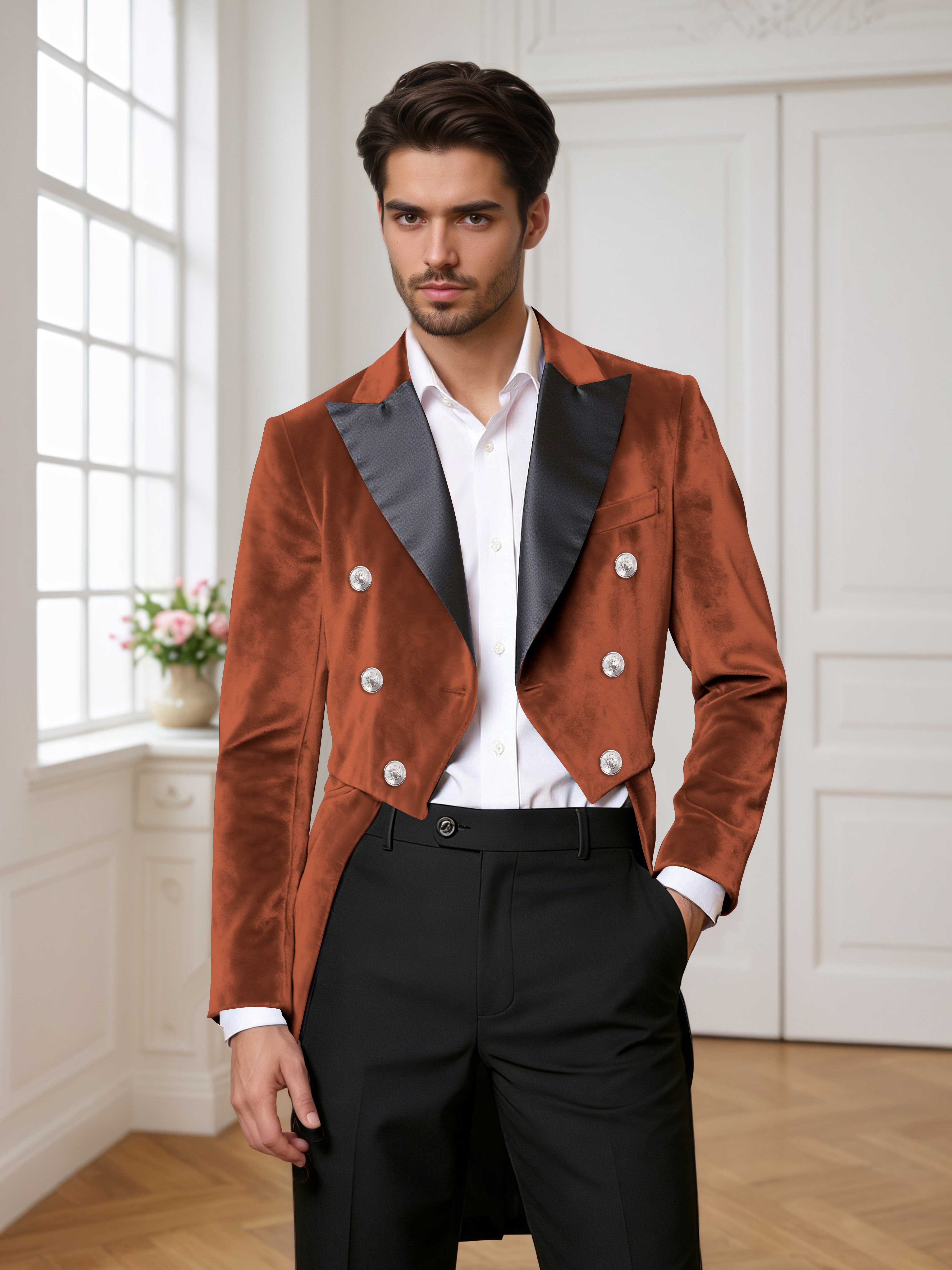 Velvet Peak Lapel Men's Tailcoat 2 Pieces Suit for Evening & Ceremonial Events