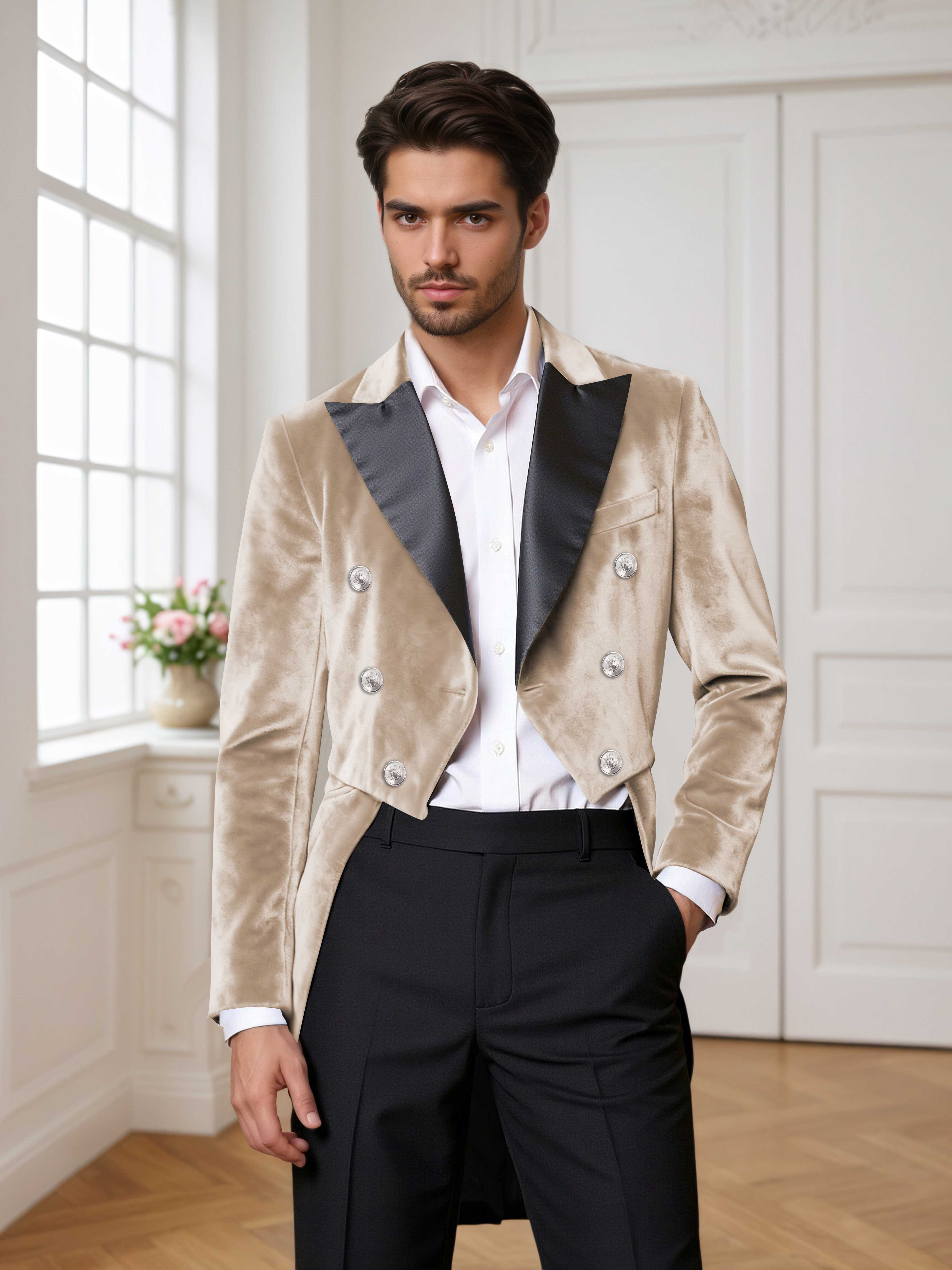 Velvet Peak Lapel Men's Tailcoat 2 Pieces Suit for Evening & Ceremonial Events