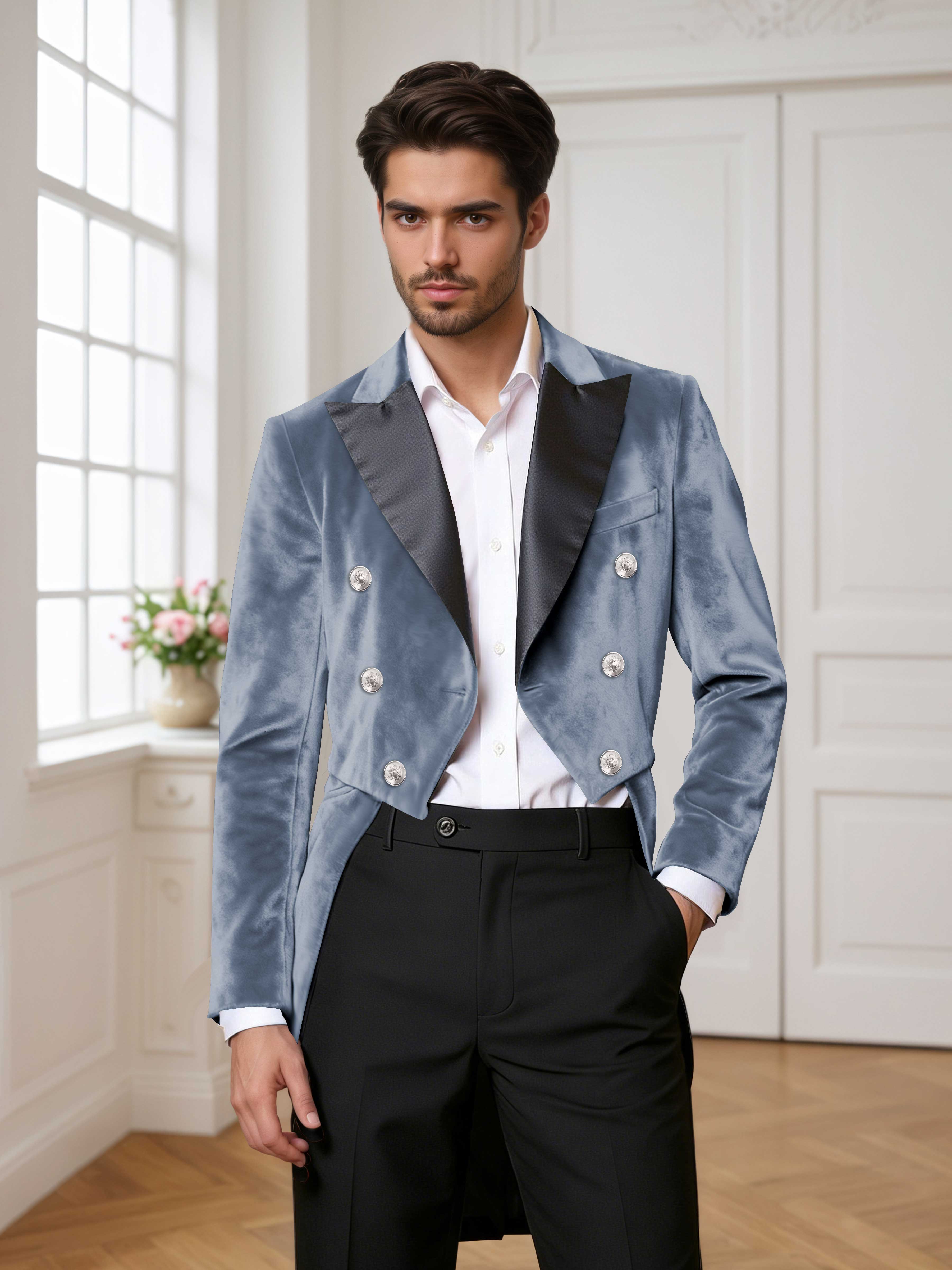 Velvet Peak Lapel Men's Tailcoat 2 Pieces Suit for Evening & Ceremonial Events