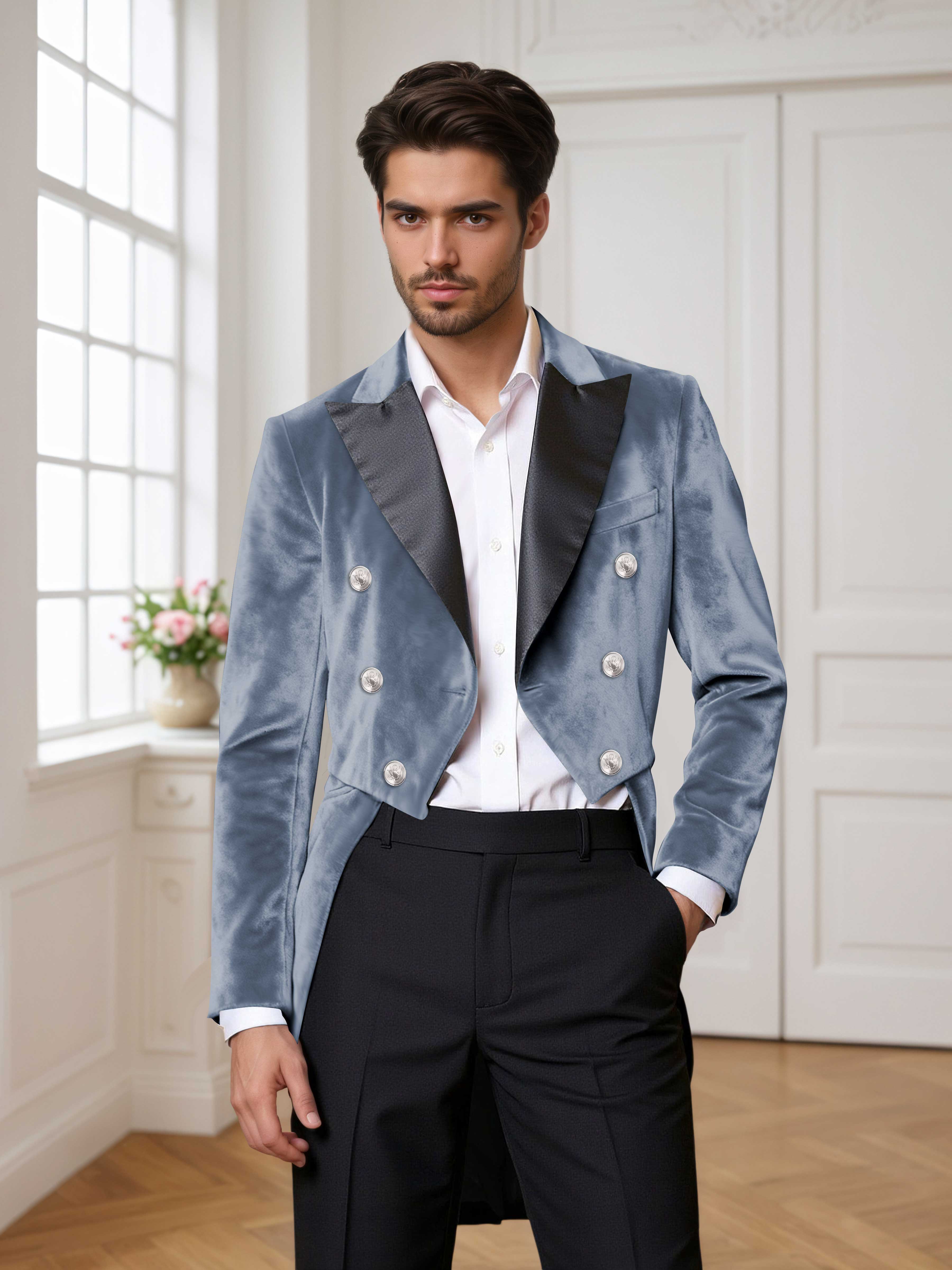 Velvet Peak Lapel Men's Tailcoat 2 Pieces Suit for Evening & Ceremonial Events