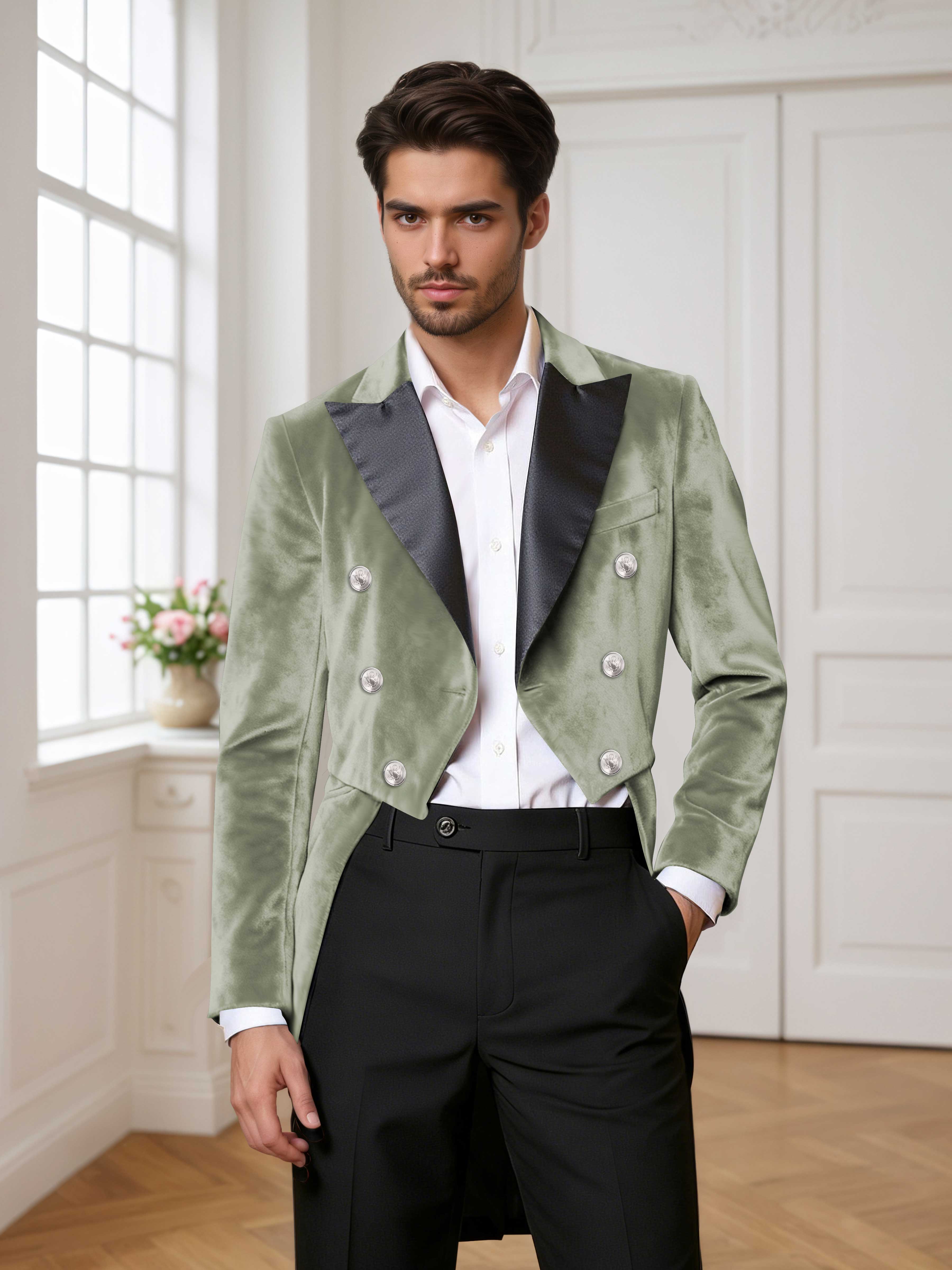 Velvet Peak Lapel Men's Tailcoat 2 Pieces Suit for Evening & Ceremonial Events