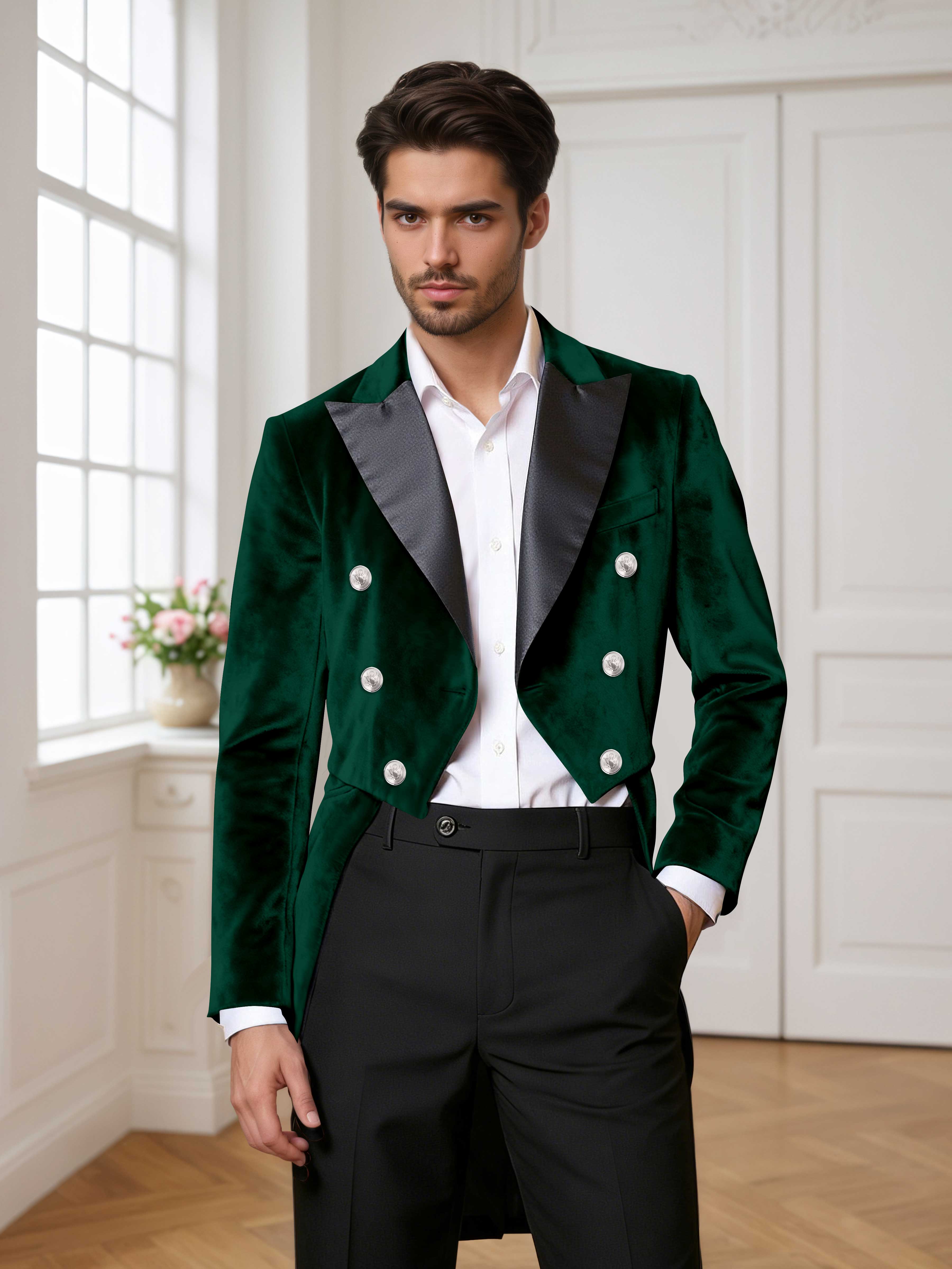 Velvet Peak Lapel Men's Tailcoat 2 Pieces Suit for Evening & Ceremonial Events