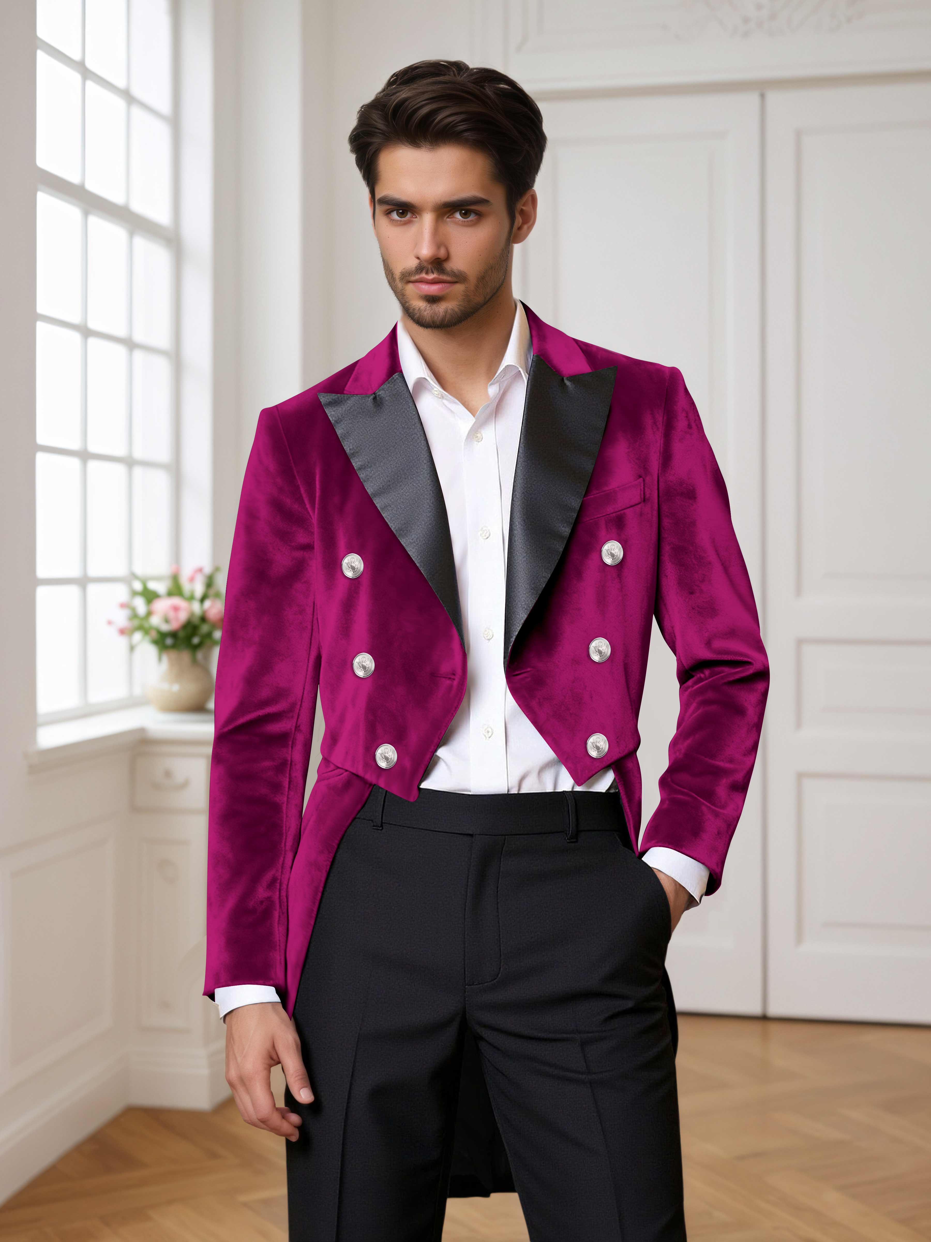 Velvet Peak Lapel Men's Tailcoat 2 Pieces Suit for Evening & Ceremonial Events