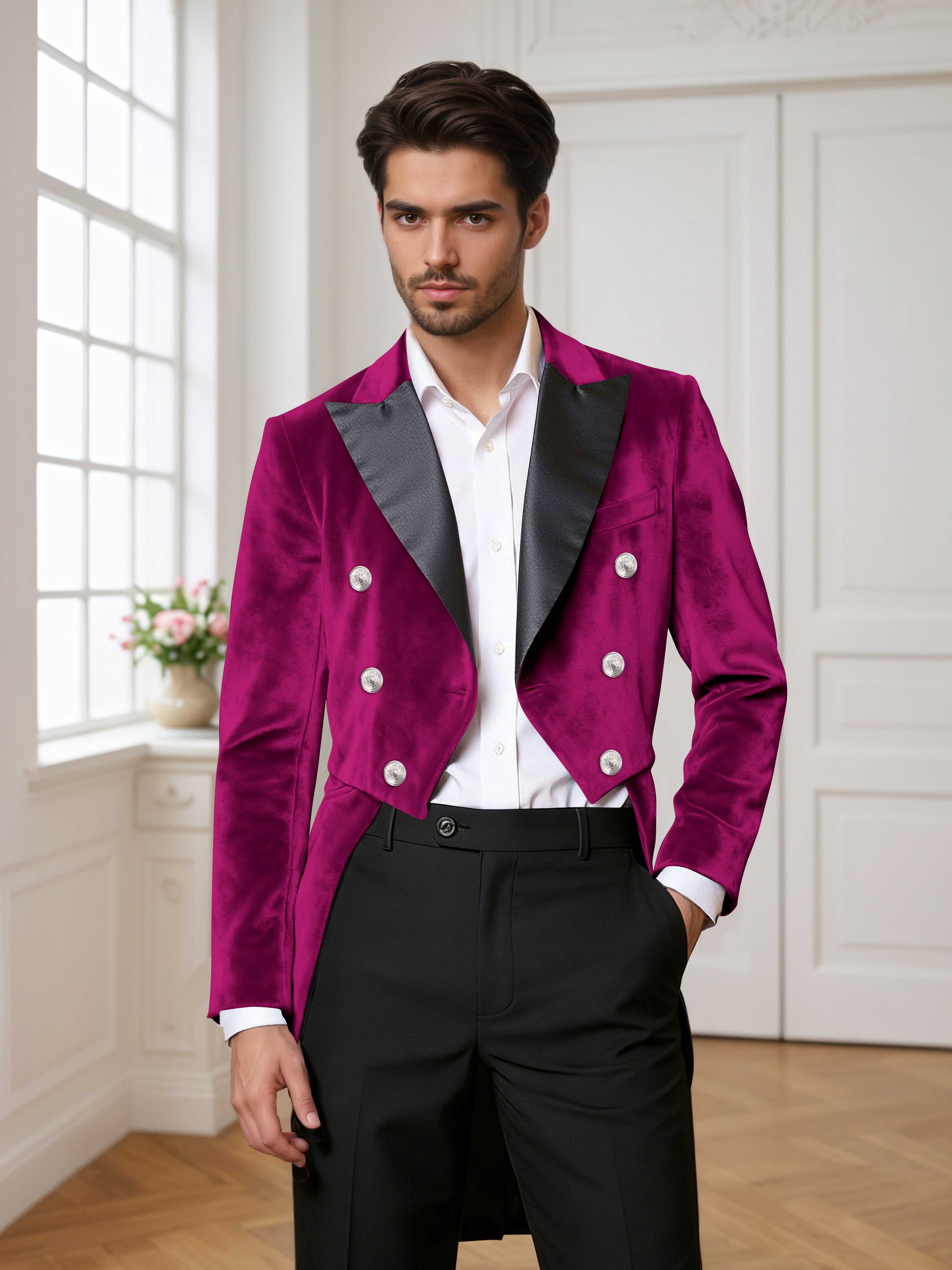 Velvet Peak Lapel Men's Tailcoat 2 Pieces Suit for Evening & Ceremonial Events