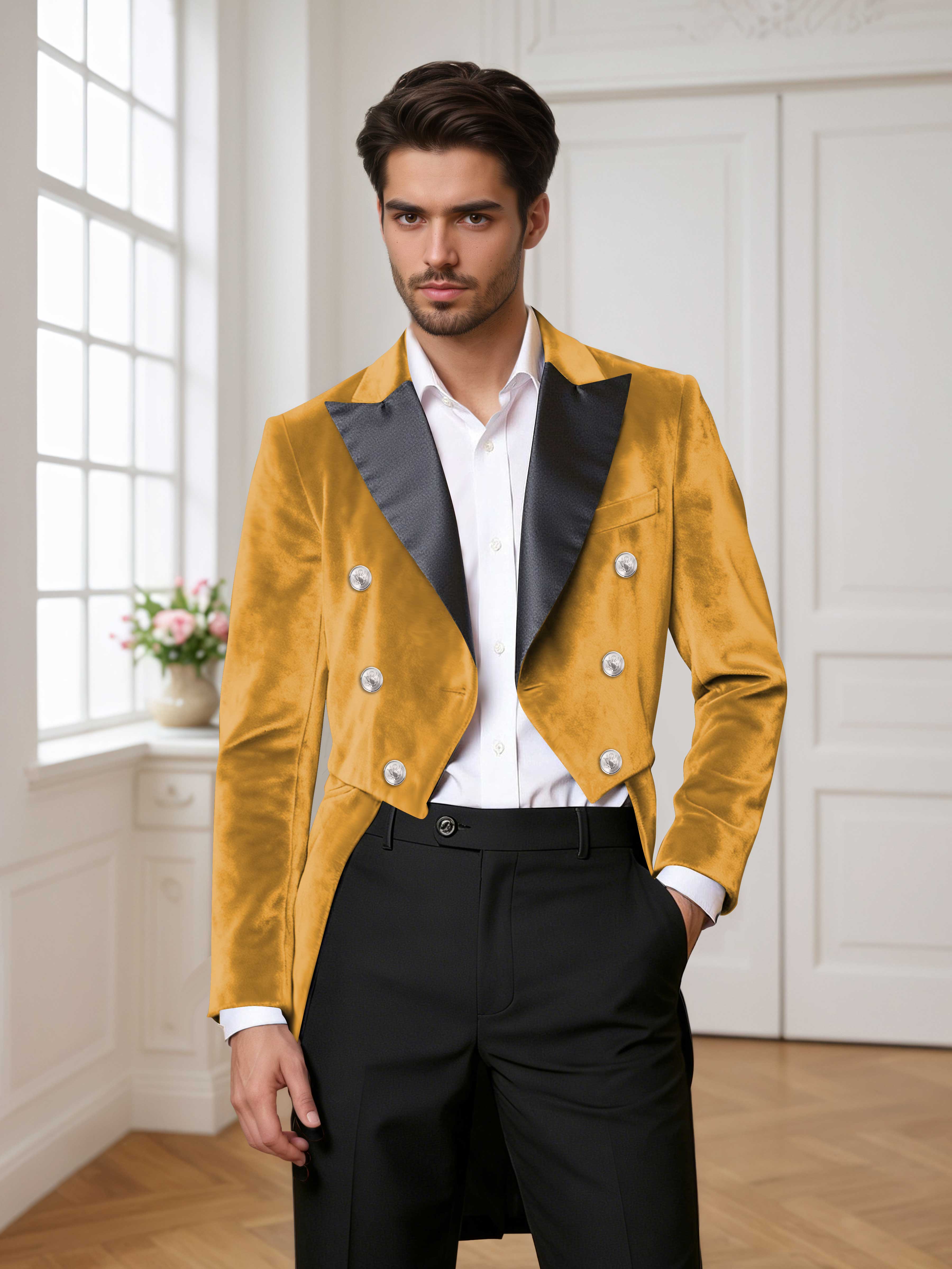 Velvet Peak Lapel Men's Tailcoat 2 Pieces Suit for Evening & Ceremonial Events
