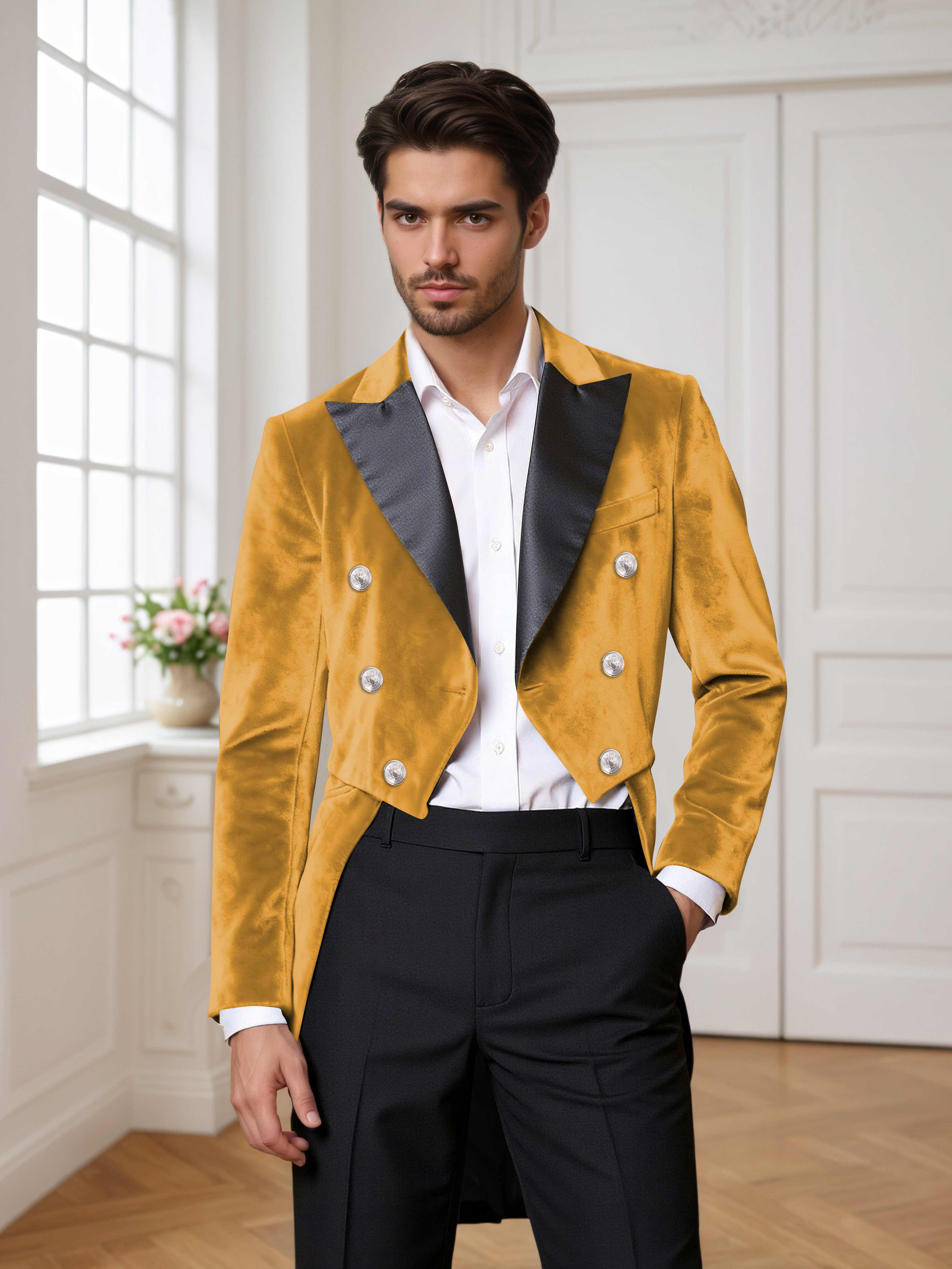 Velvet Peak Lapel Men's Tailcoat 2 Pieces Suit for Evening & Ceremonial Events