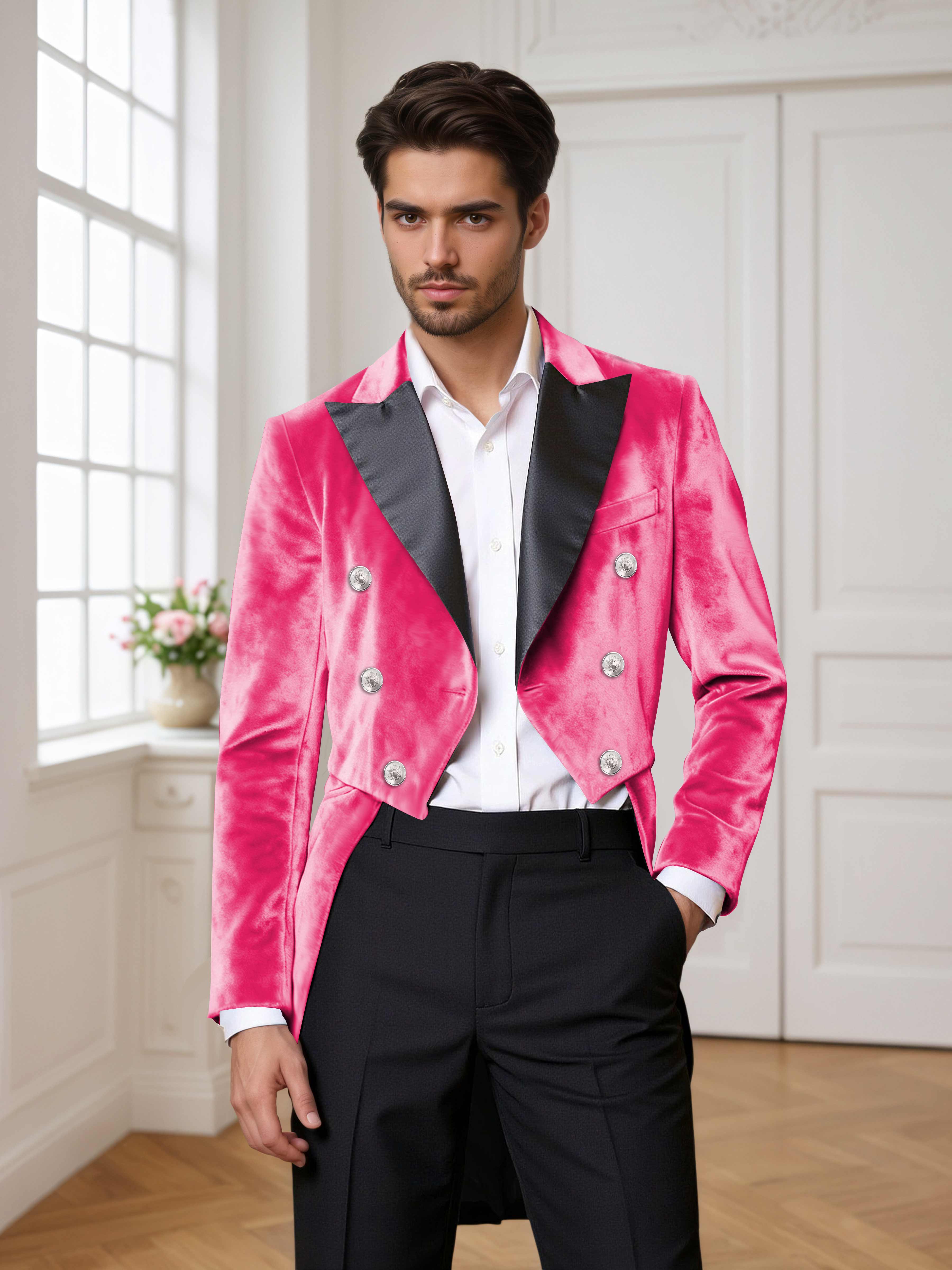 Velvet Peak Lapel Men's Tailcoat 2 Pieces Suit for Evening & Ceremonial Events