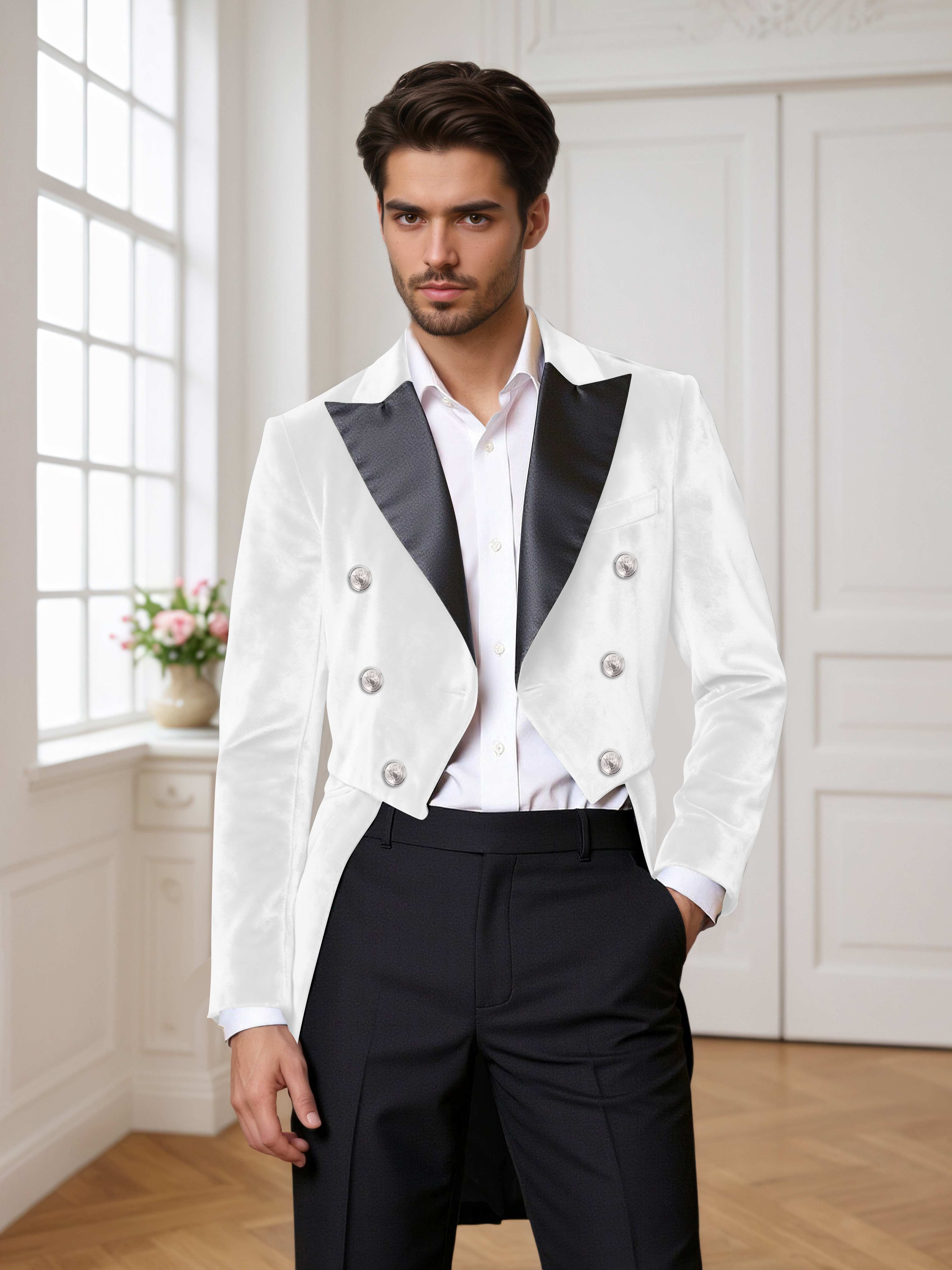 Velvet Peak Lapel Men's Tailcoat 2 Pieces Suit for Evening & Ceremonial Events
