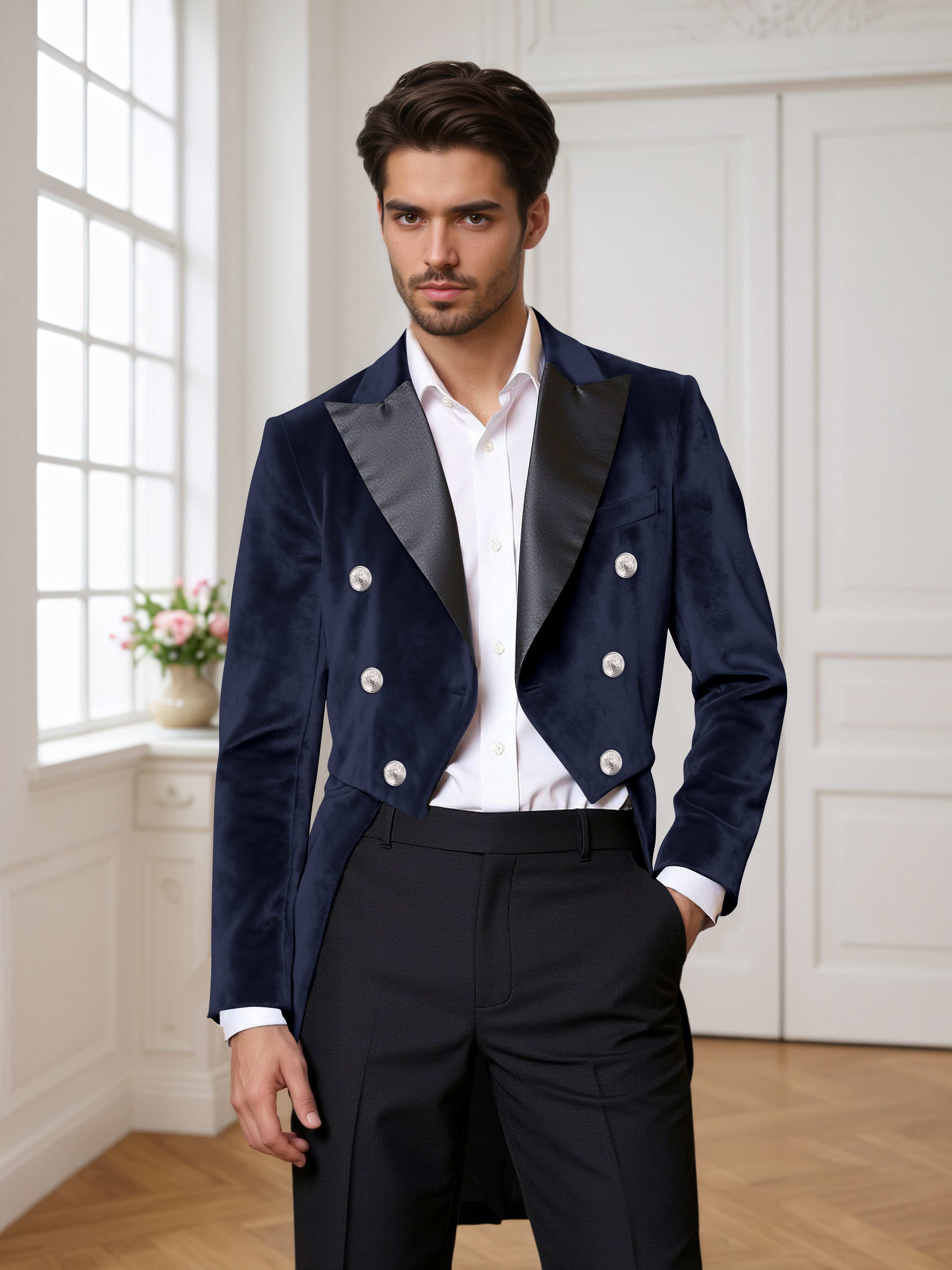 Velvet Peak Lapel Men's Tailcoat 2 Pieces Suit for Evening & Ceremonial Events