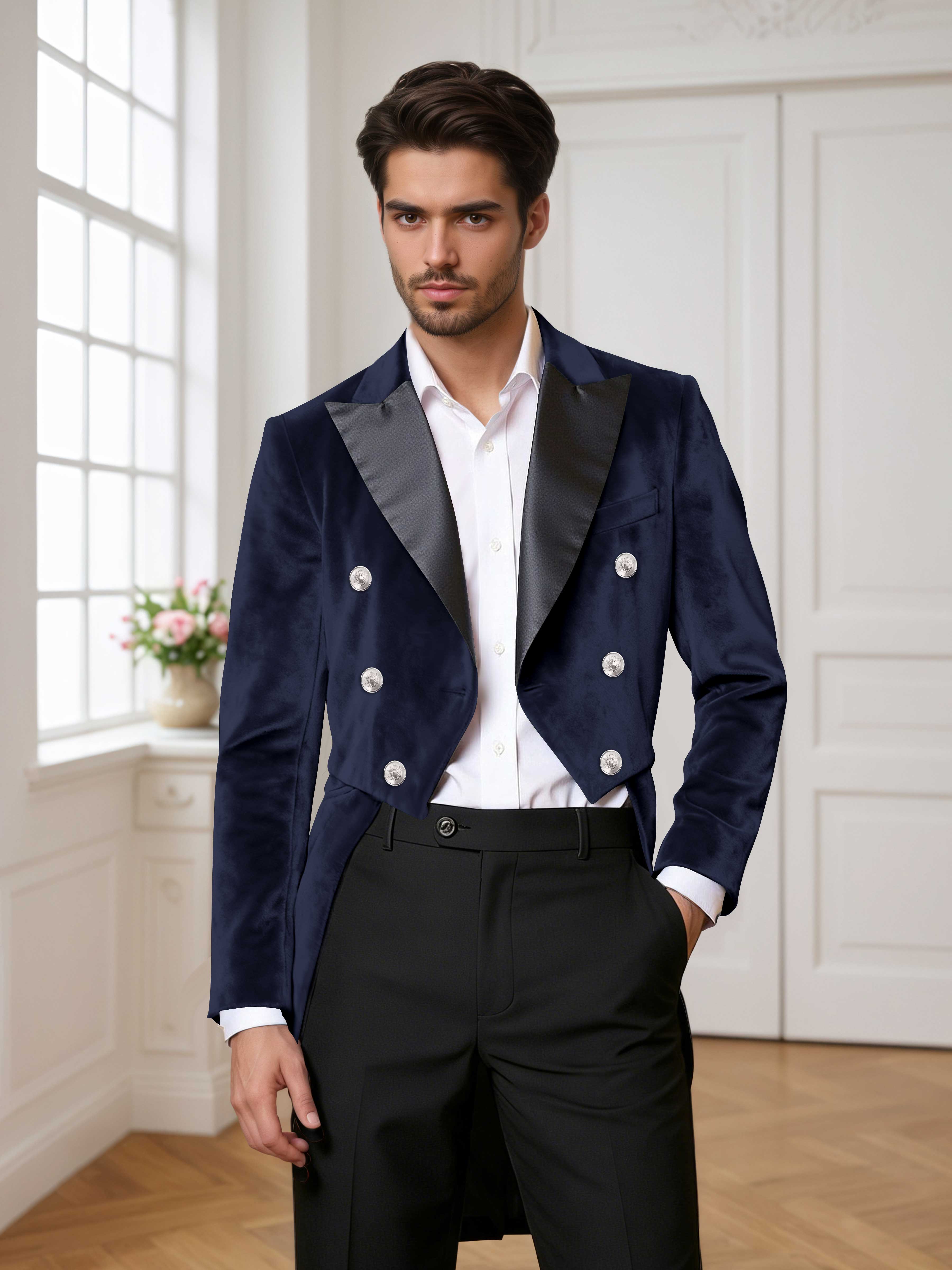 Velvet Peak Lapel Men's Tailcoat 2 Pieces Suit for Evening & Ceremonial Events