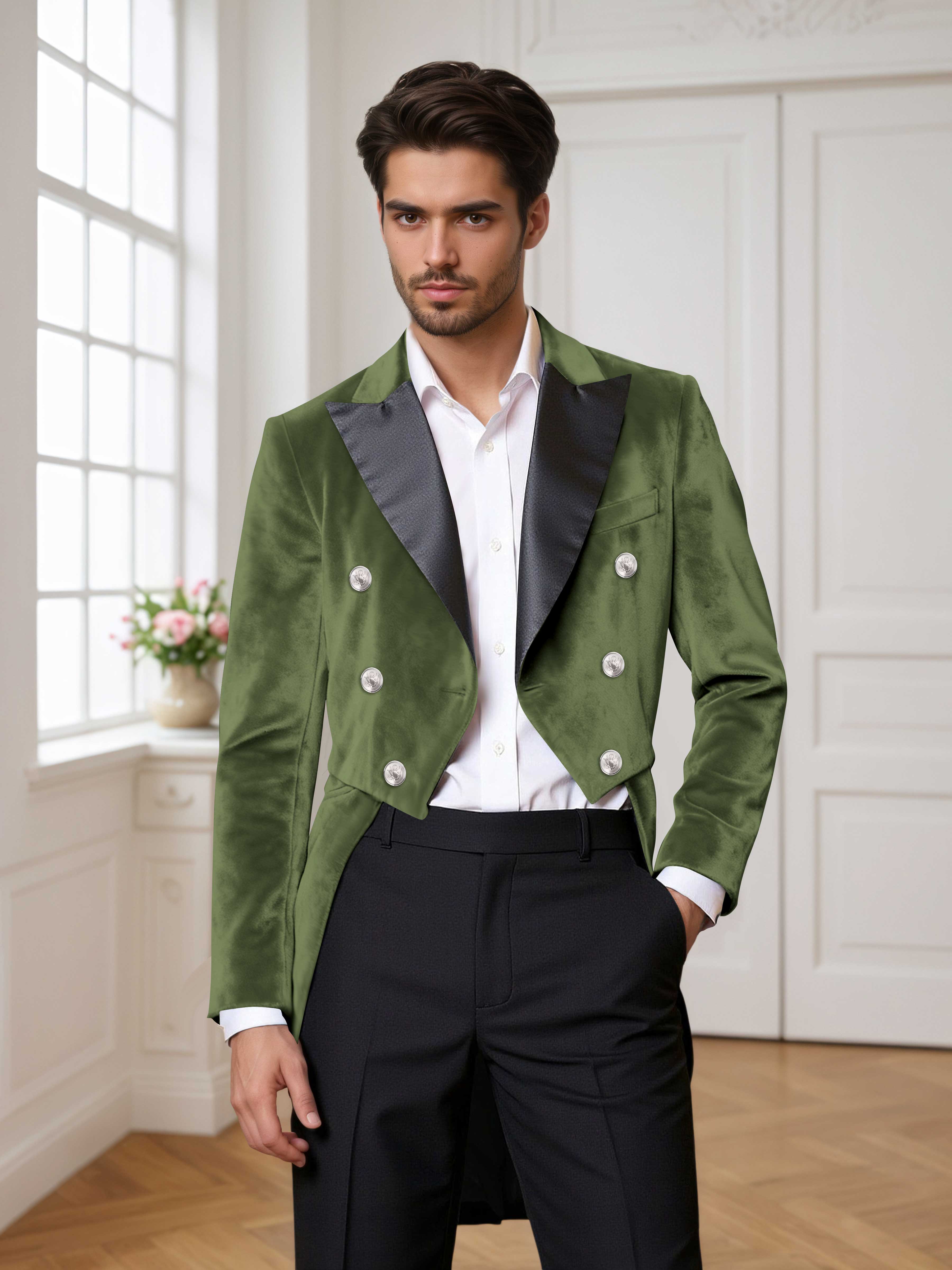 Velvet Peak Lapel Men's Tailcoat 2 Pieces Suit for Evening & Ceremonial Events