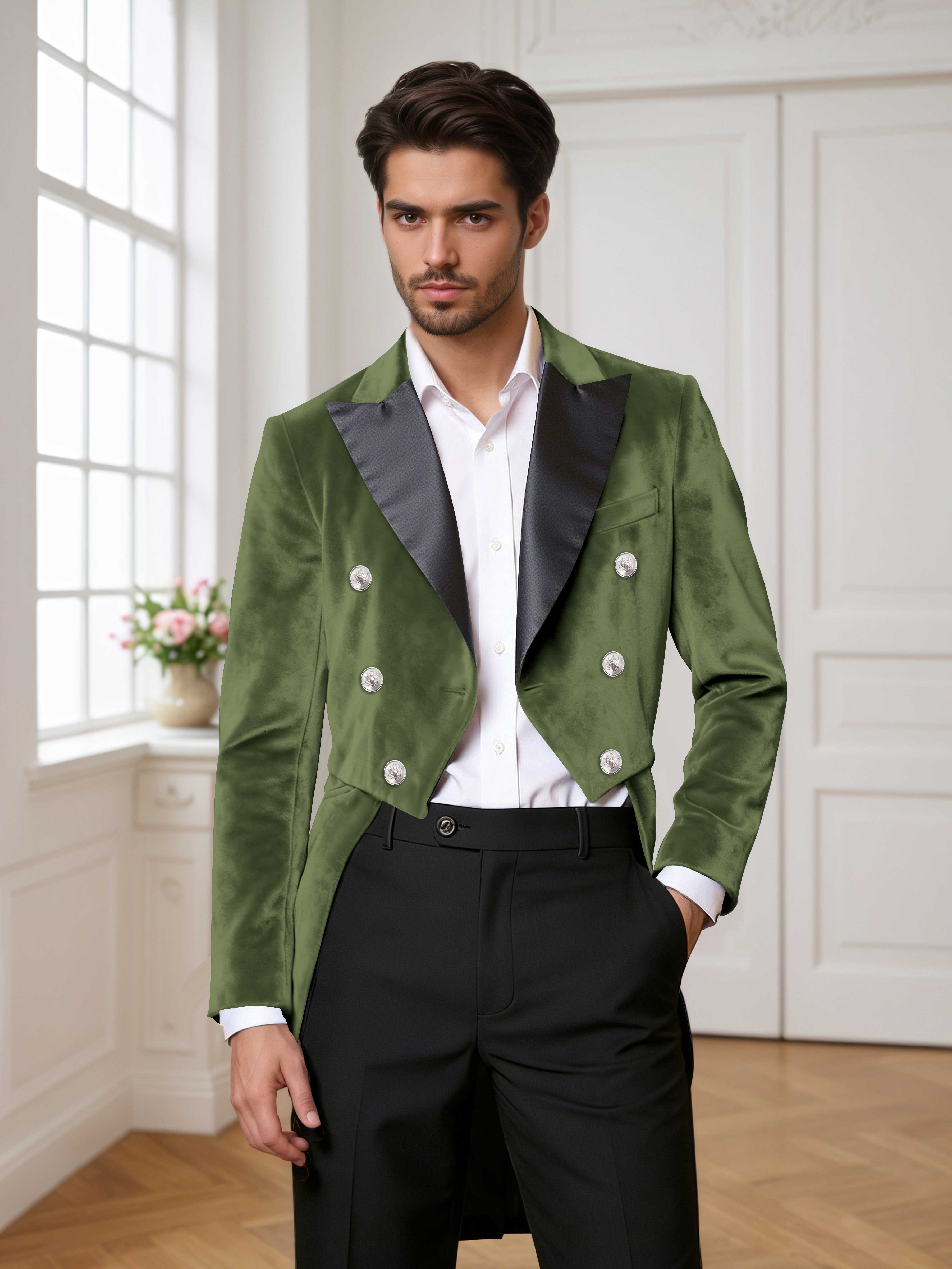 Velvet Peak Lapel Men's Tailcoat 2 Pieces Suit for Evening & Ceremonial Events