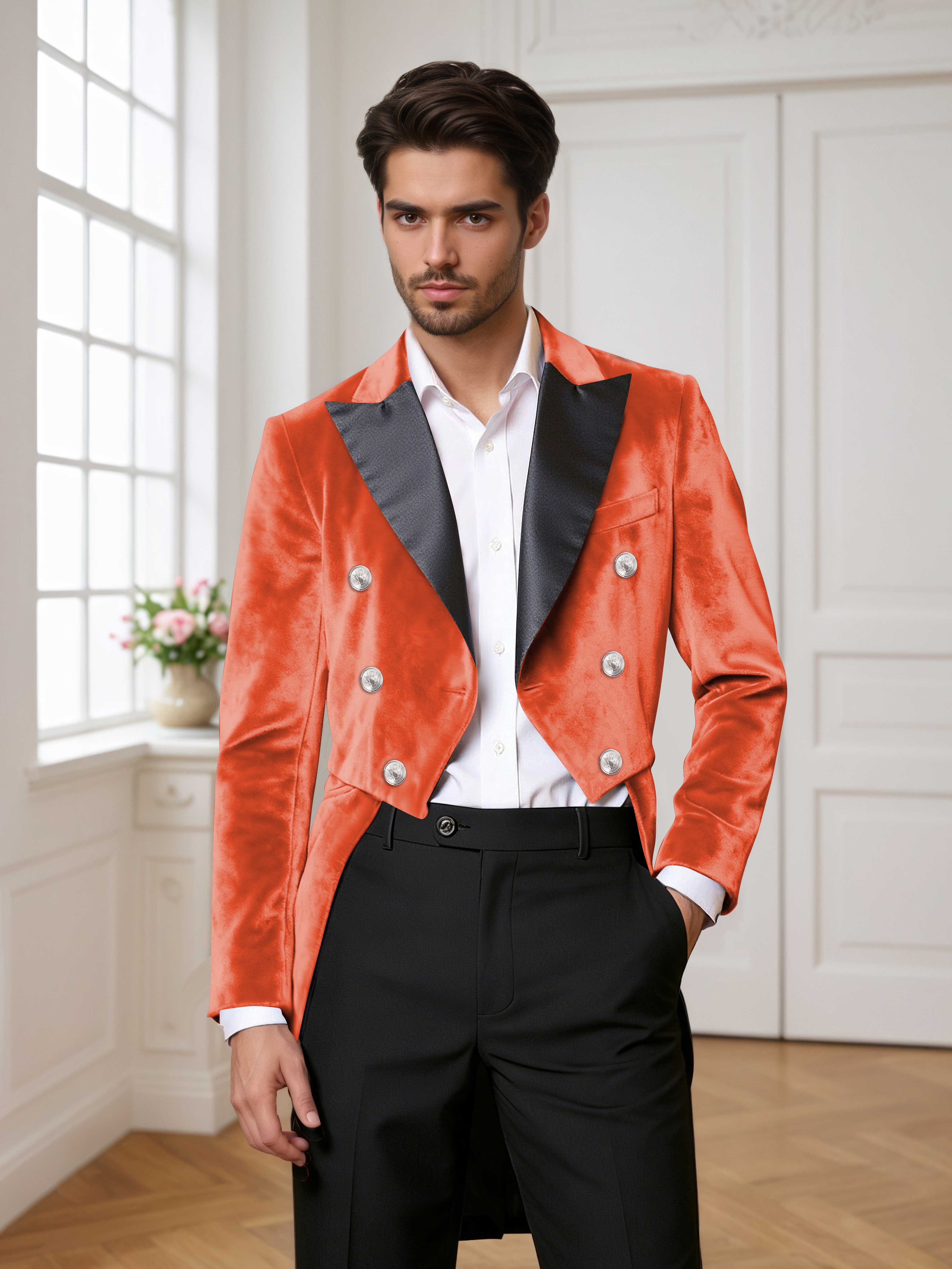 Velvet Peak Lapel Men's Tailcoat 2 Pieces Suit for Evening & Ceremonial Events