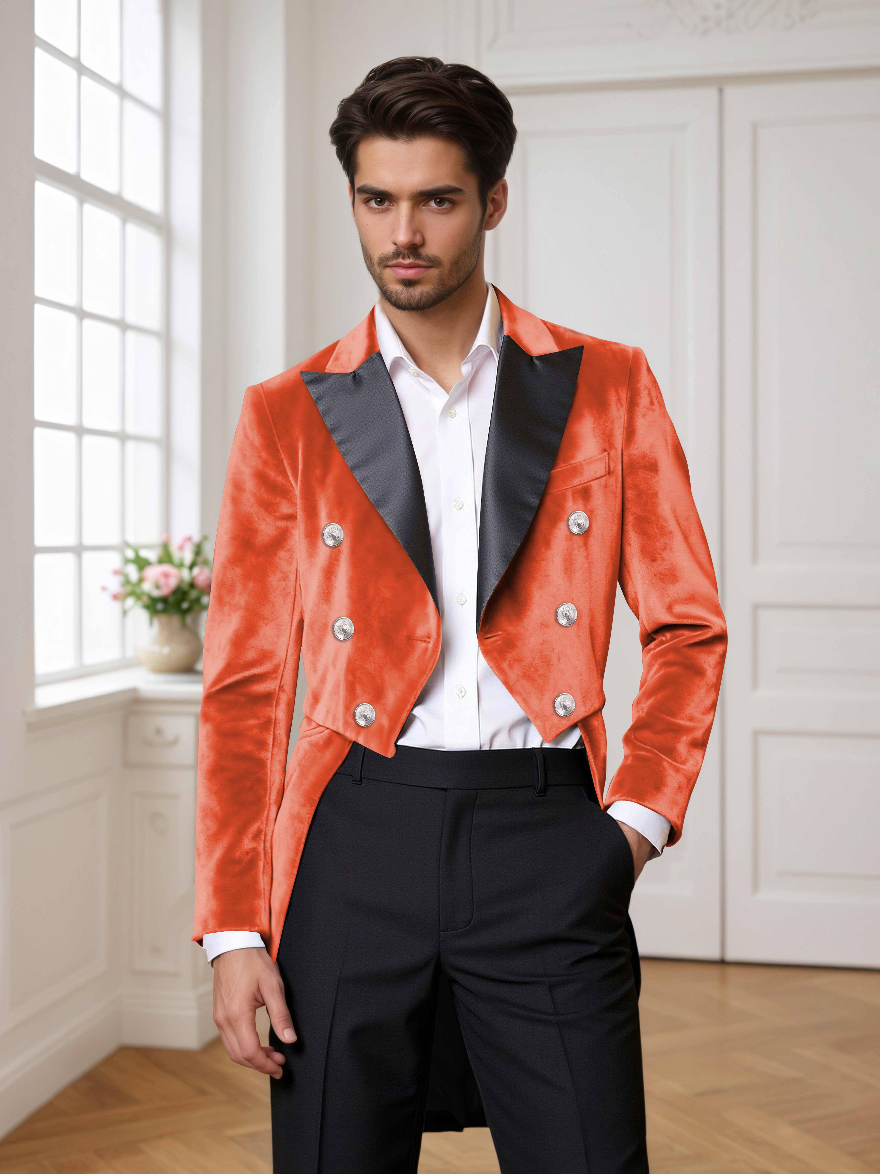 Velvet Peak Lapel Men's Tailcoat 2 Pieces Suit for Evening & Ceremonial Events