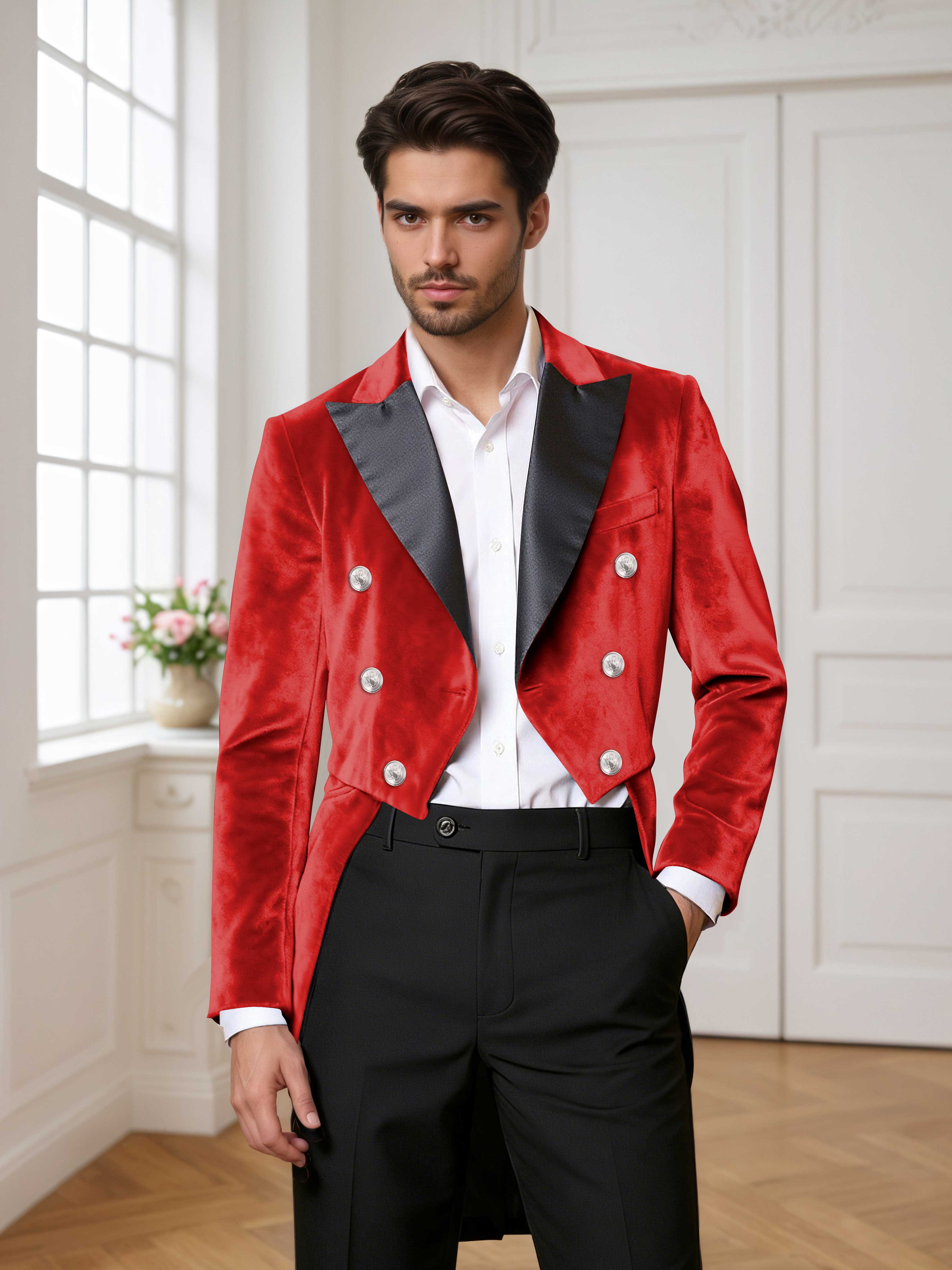 Velvet Peak Lapel Men's Tailcoat 2 Pieces Suit for Evening & Ceremonial Events