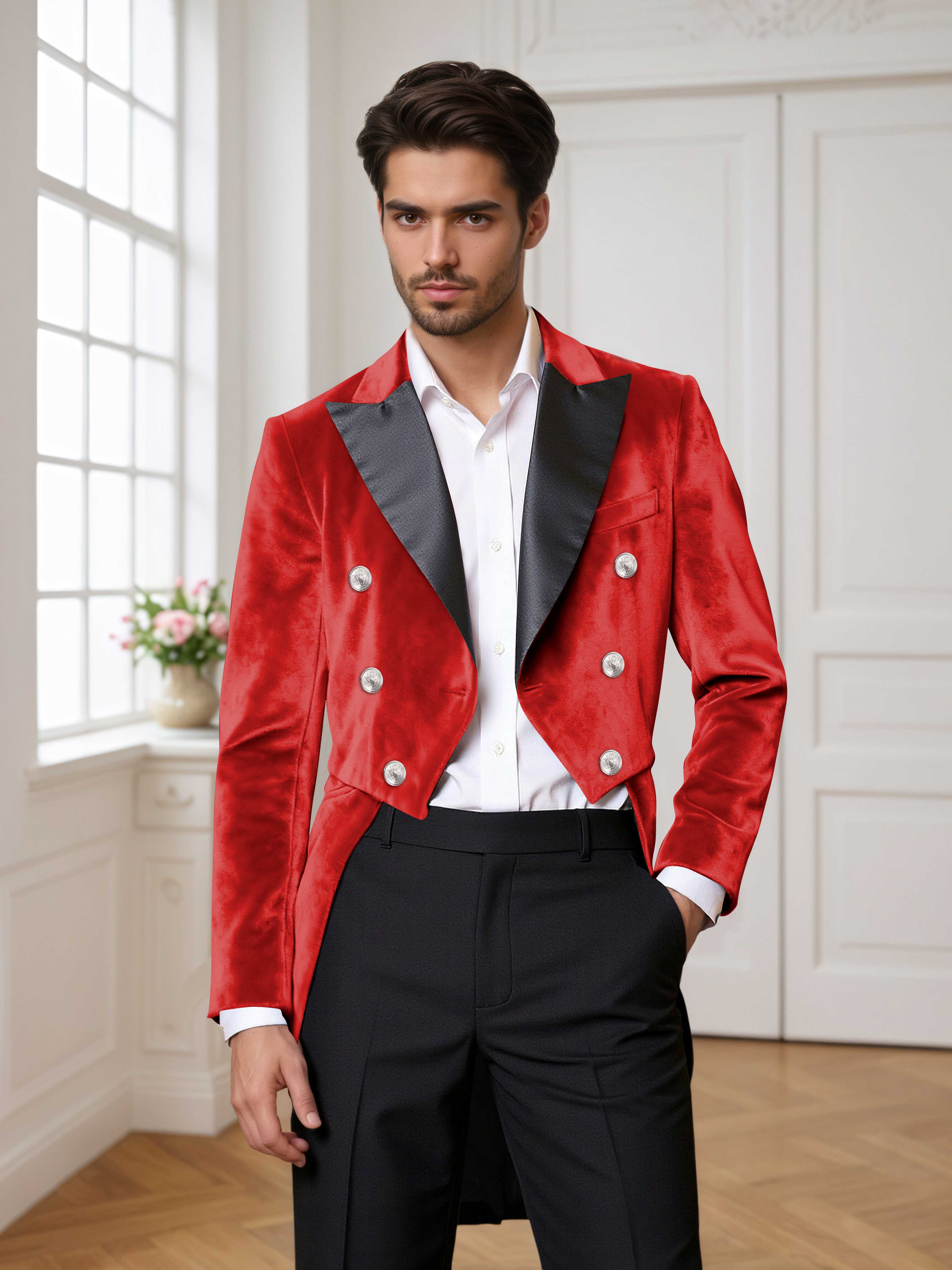 Velvet Peak Lapel Men's Tailcoat 2 Pieces Suit for Evening & Ceremonial Events